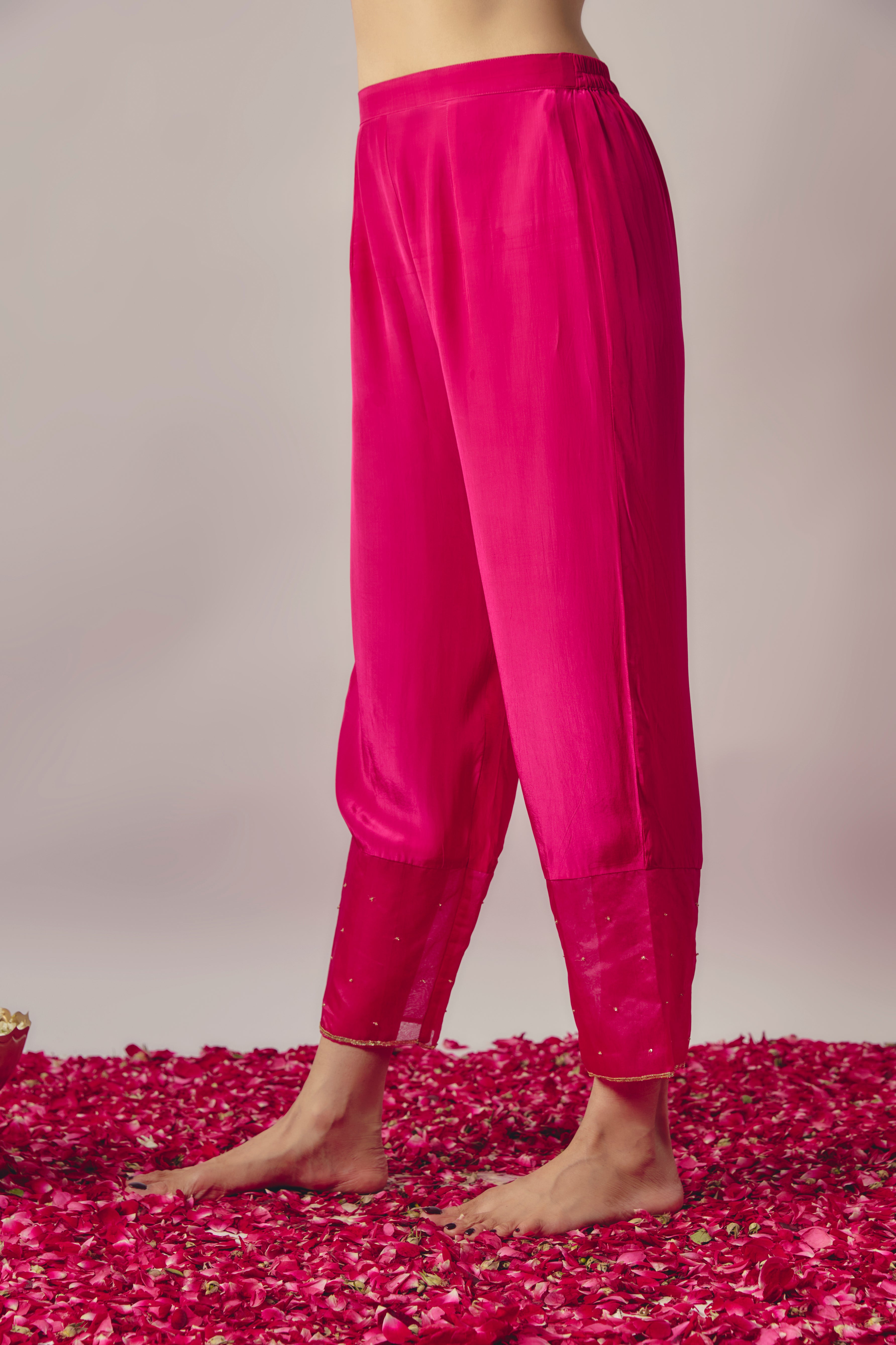 FUCHSIA PINK  FLORAL EMBROIDERED KURTA SET