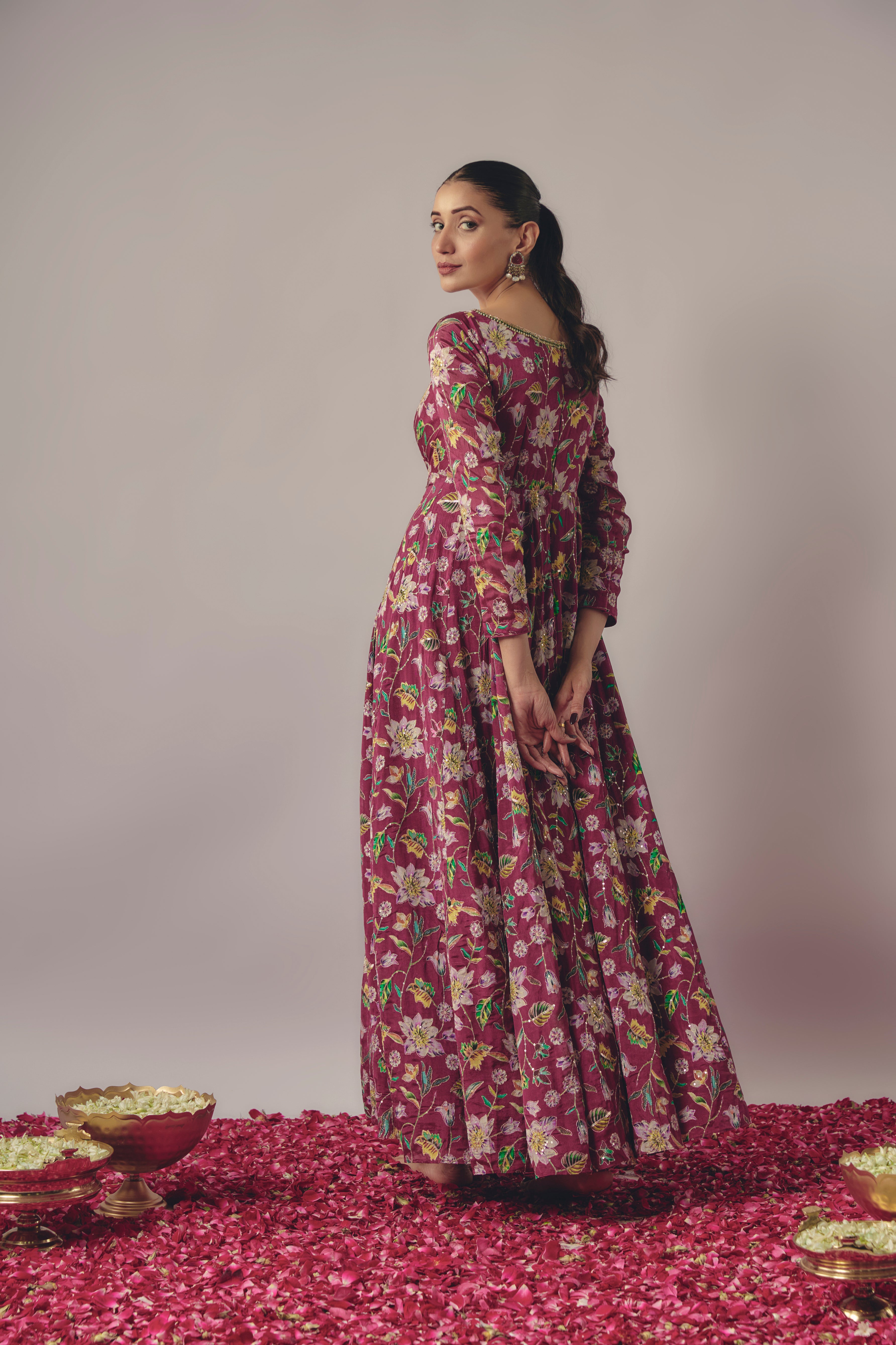 MAGENTA FLORAL EMBROIDERED ANARKALI SET