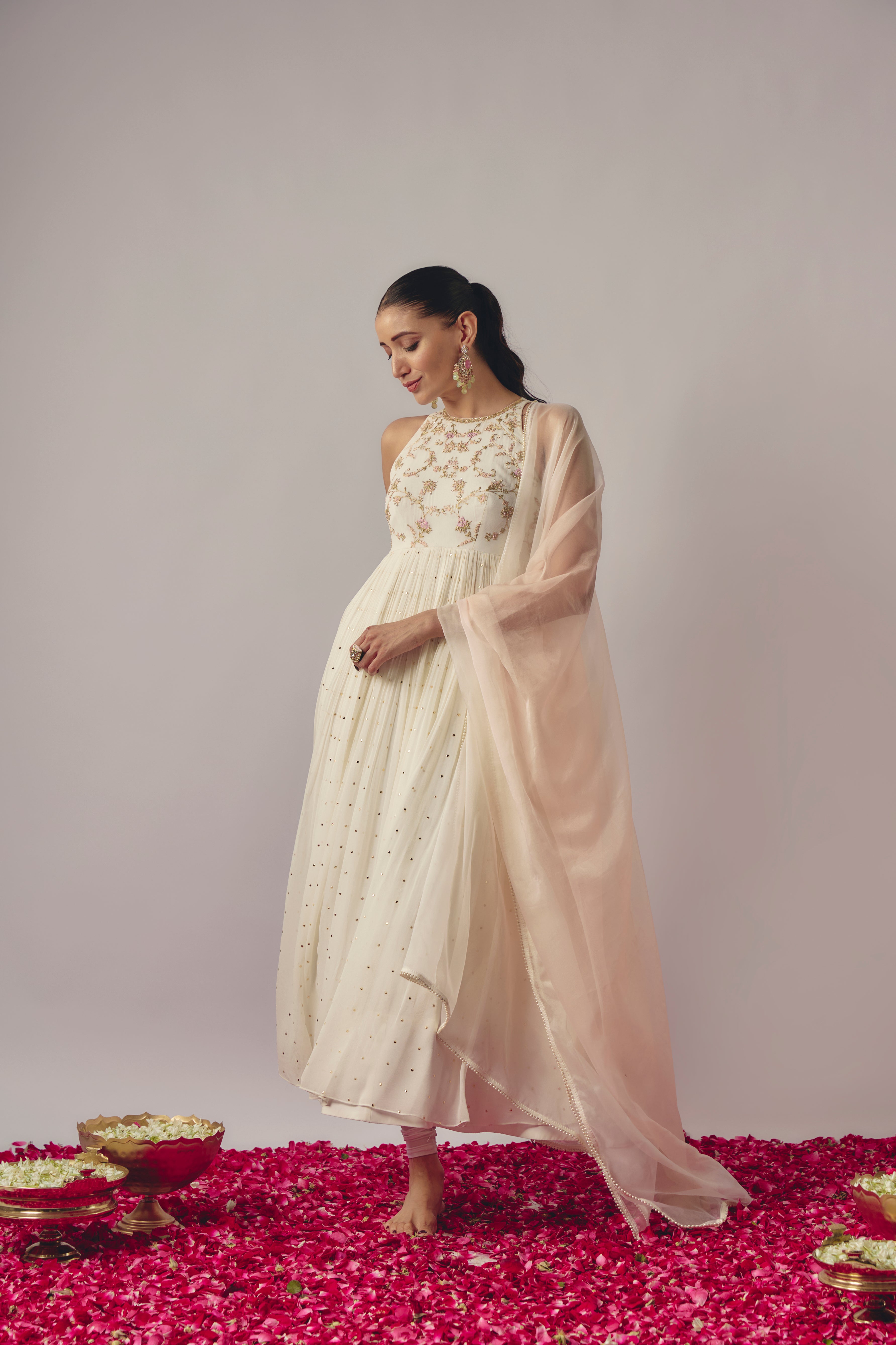 Ivory Georgette Hand Embroidered Anarkali Set