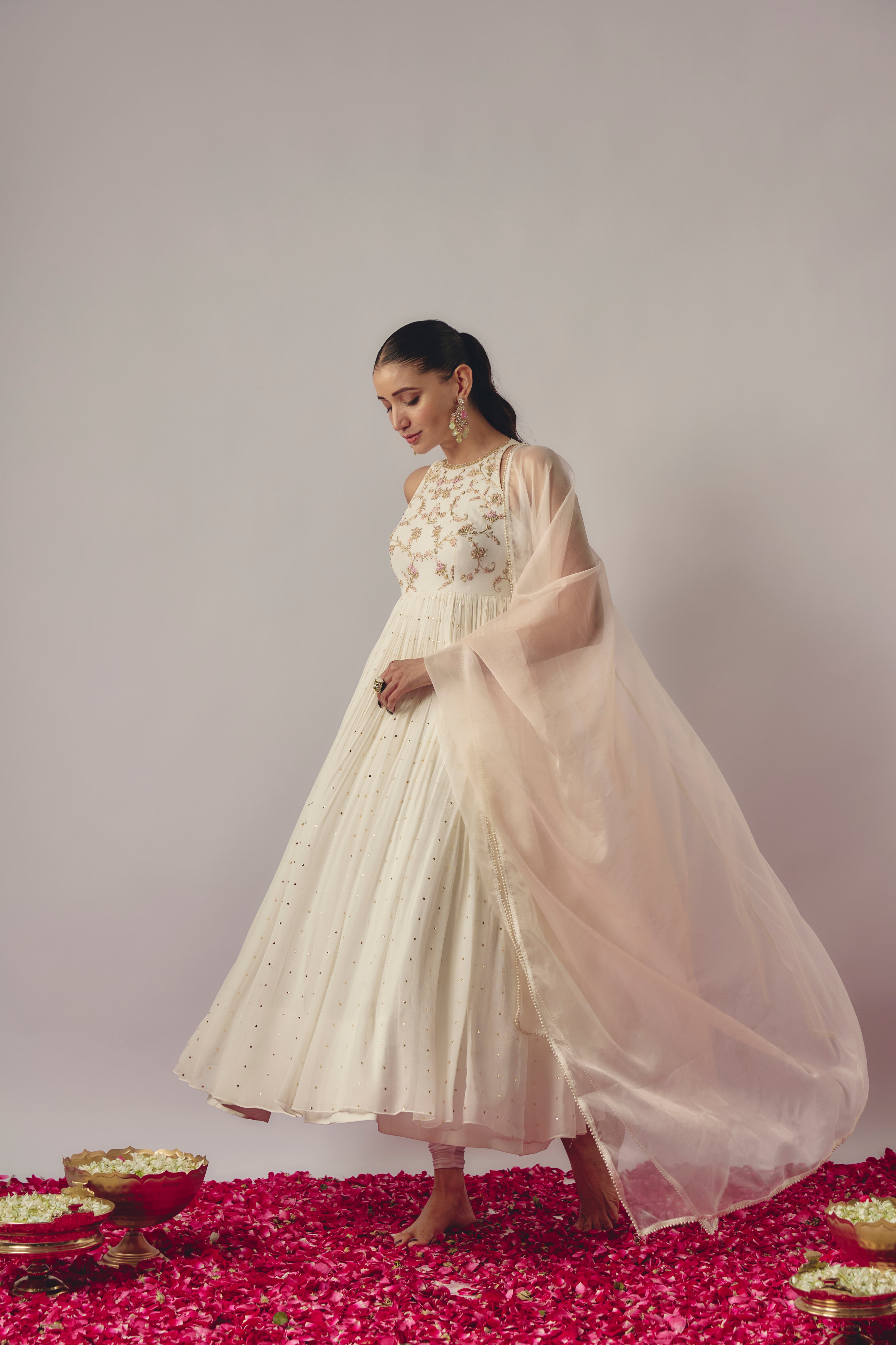 Ivory Georgette Hand Embroidered Anarkali Set