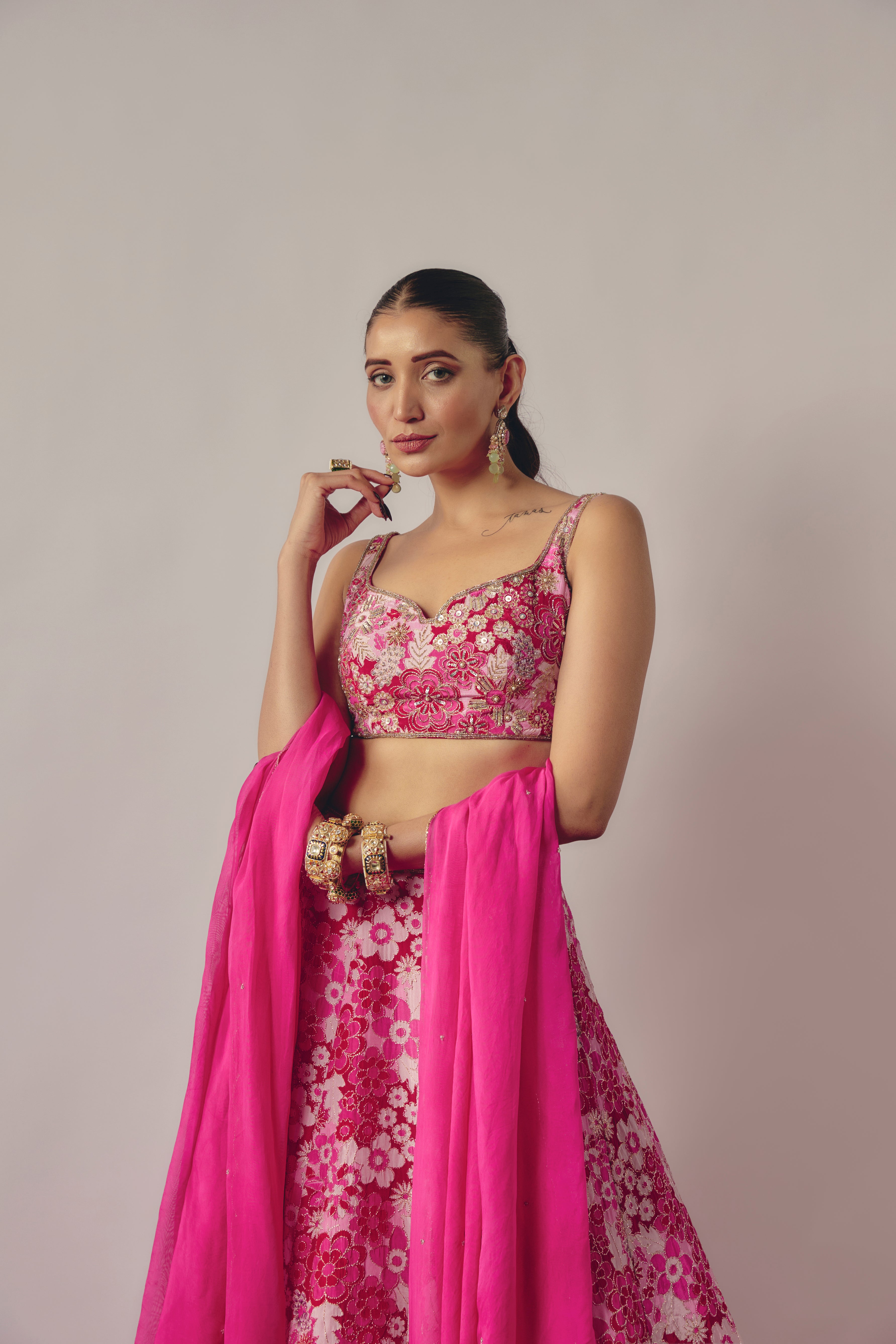 PINK EMBROIDERED LEHENGA SET