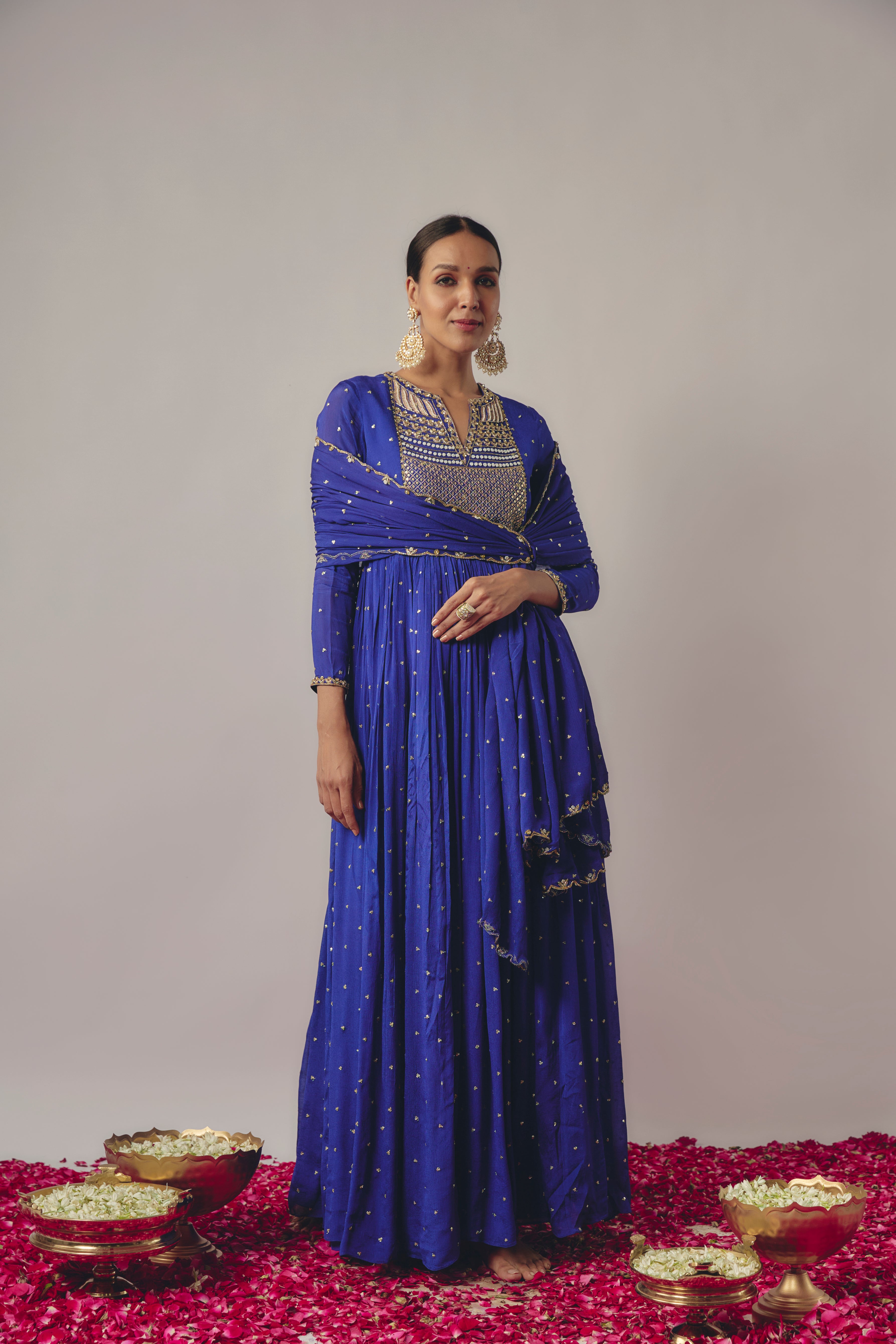 ROYAL BLUE EMBROIDERED ANARKALI SET