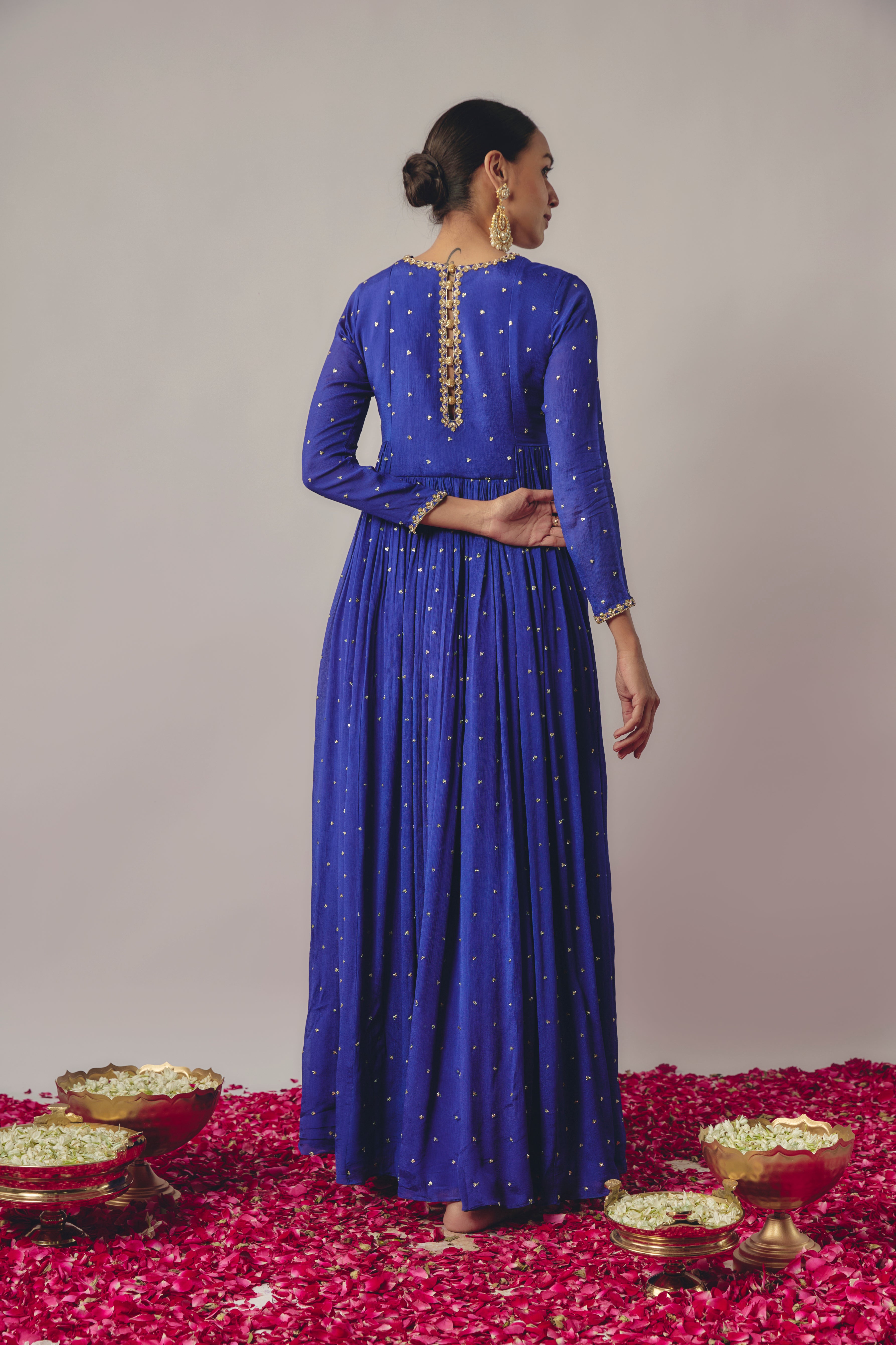 ROYAL BLUE EMBROIDERED ANARKALI SET