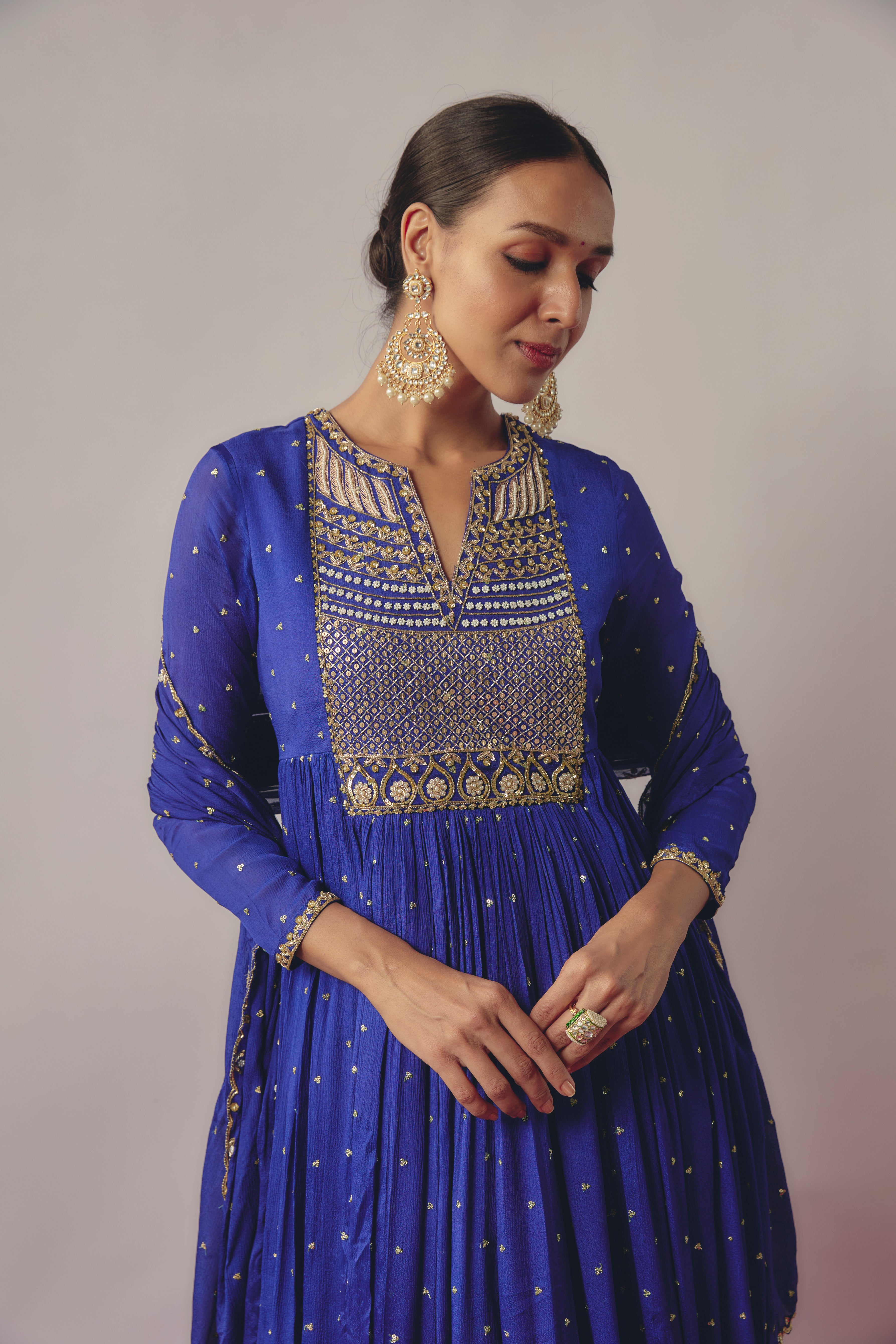 ROYAL BLUE EMBROIDERED ANARKALI SET