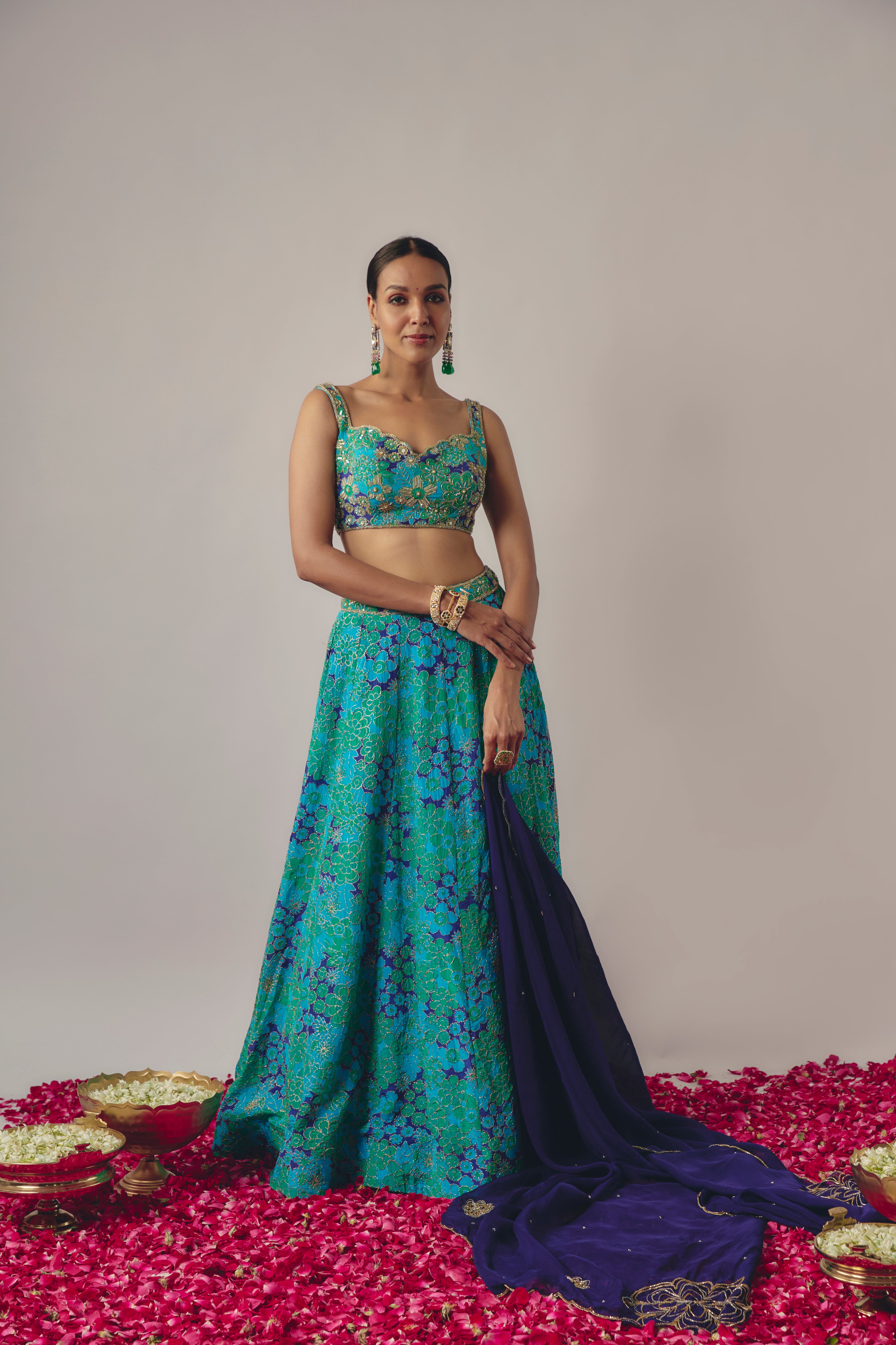 BLUE EMBROIDERED LEHENGA SET