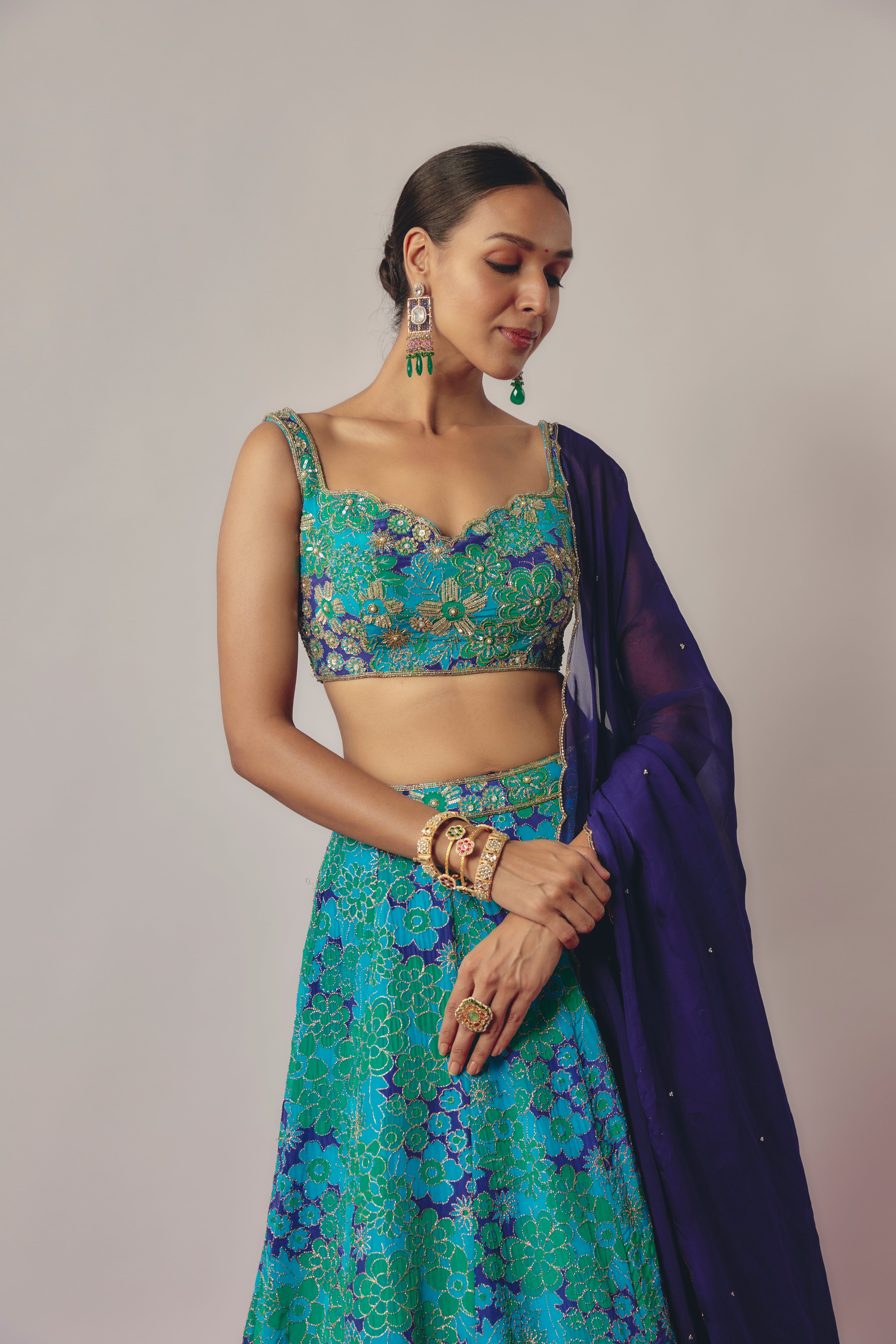 BLUE EMBROIDERED LEHENGA SET