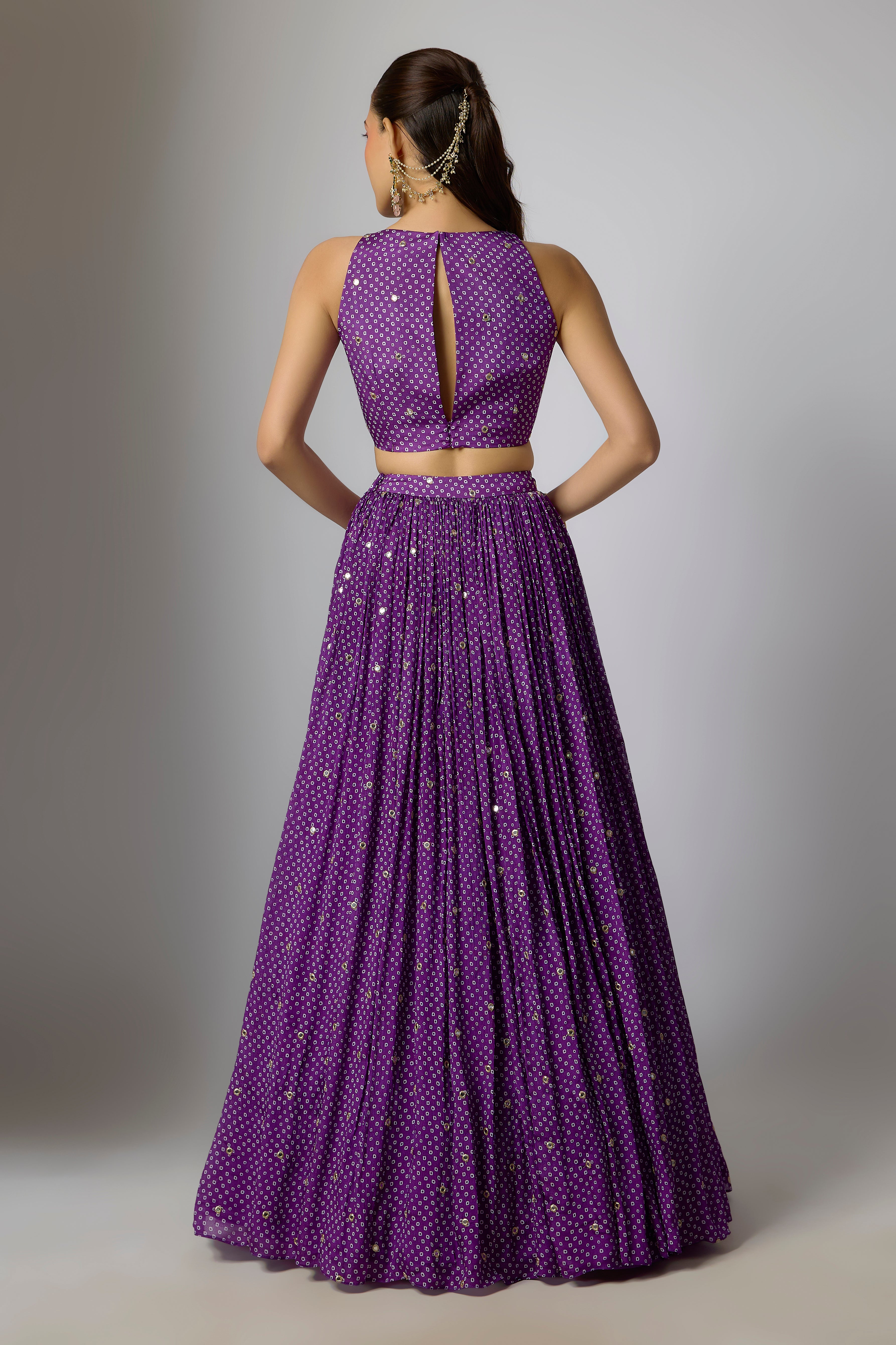 Purple Chinon Embroidered Lehenga Set
