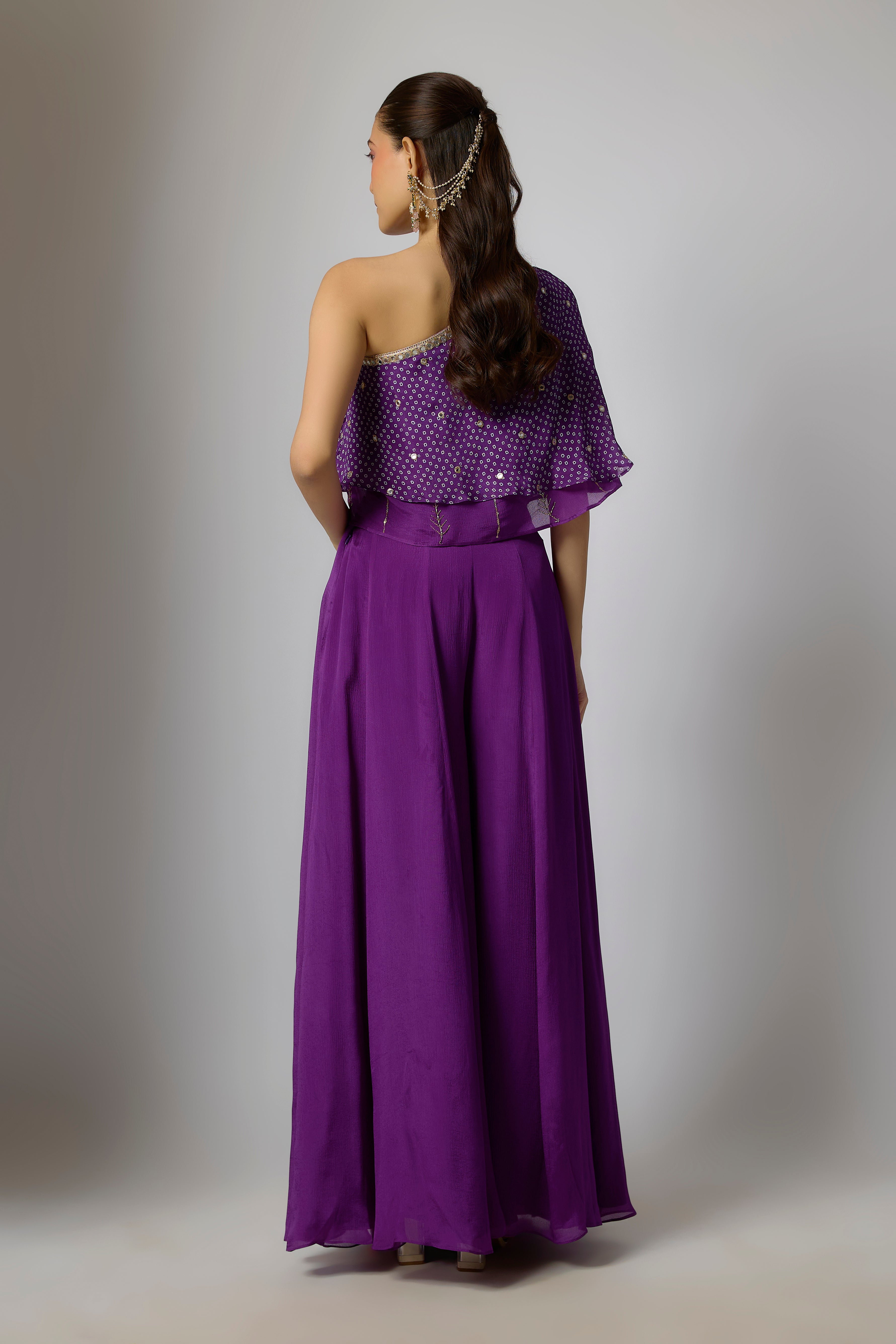 Purple Chinon Embroidered Palazzo Set