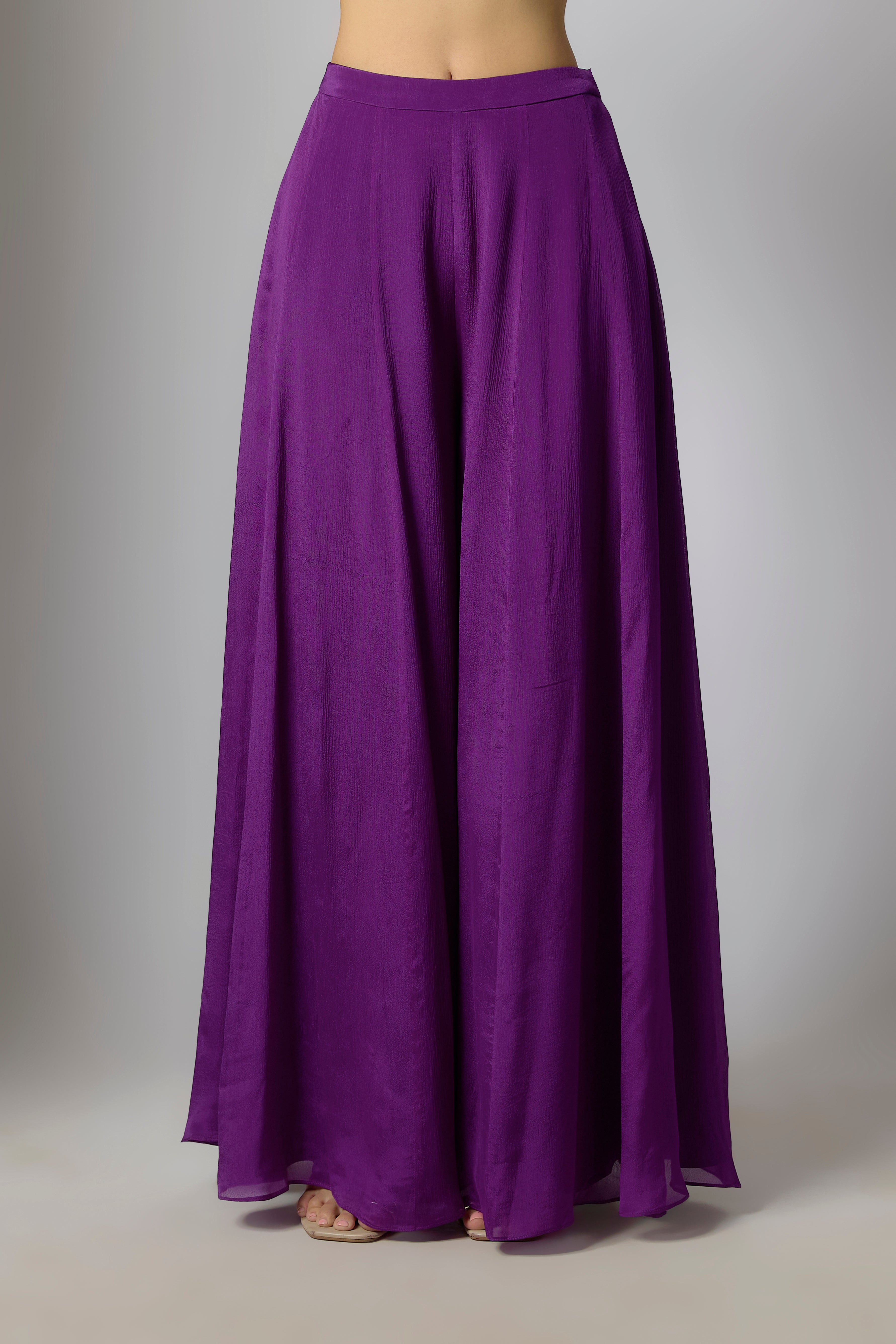 Purple Chinon Embroidered Palazzo Set