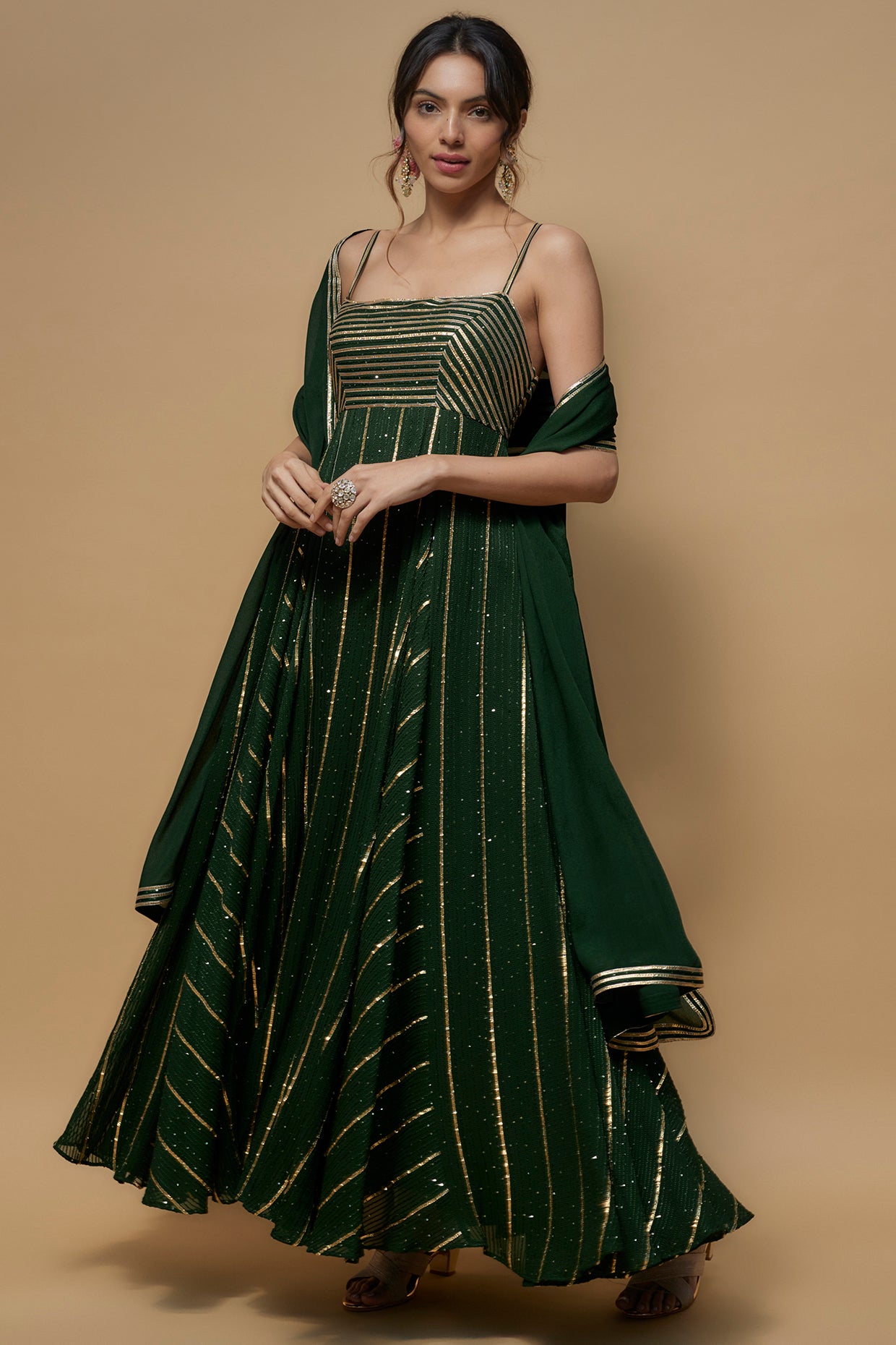 Deep Green Georgette Embroidered Anarkali Set