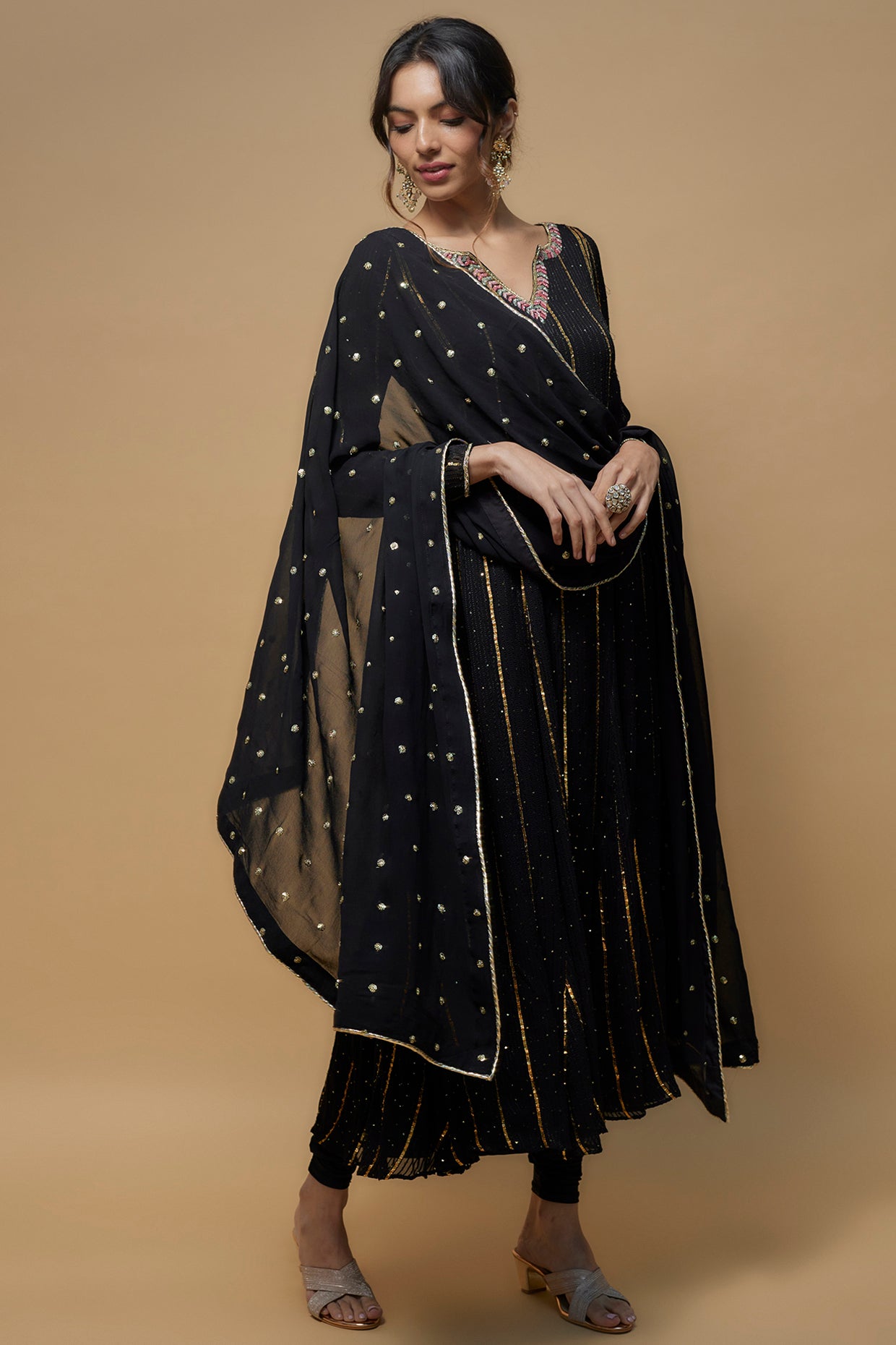 Black Georgette Embroidered Anarkali Set