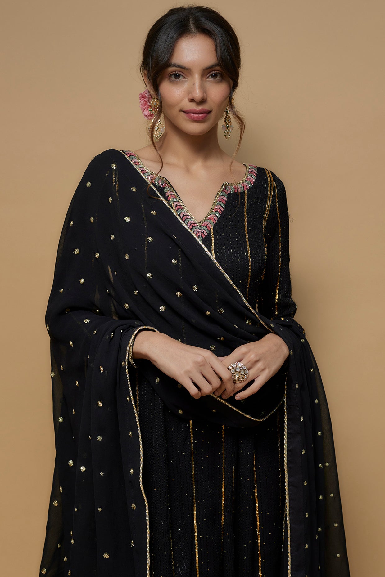 Black Georgette Embroidered Anarkali Set