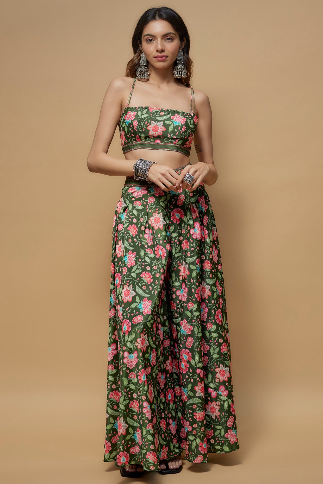 Deep Green French Crepe Printed Co-Ord Set