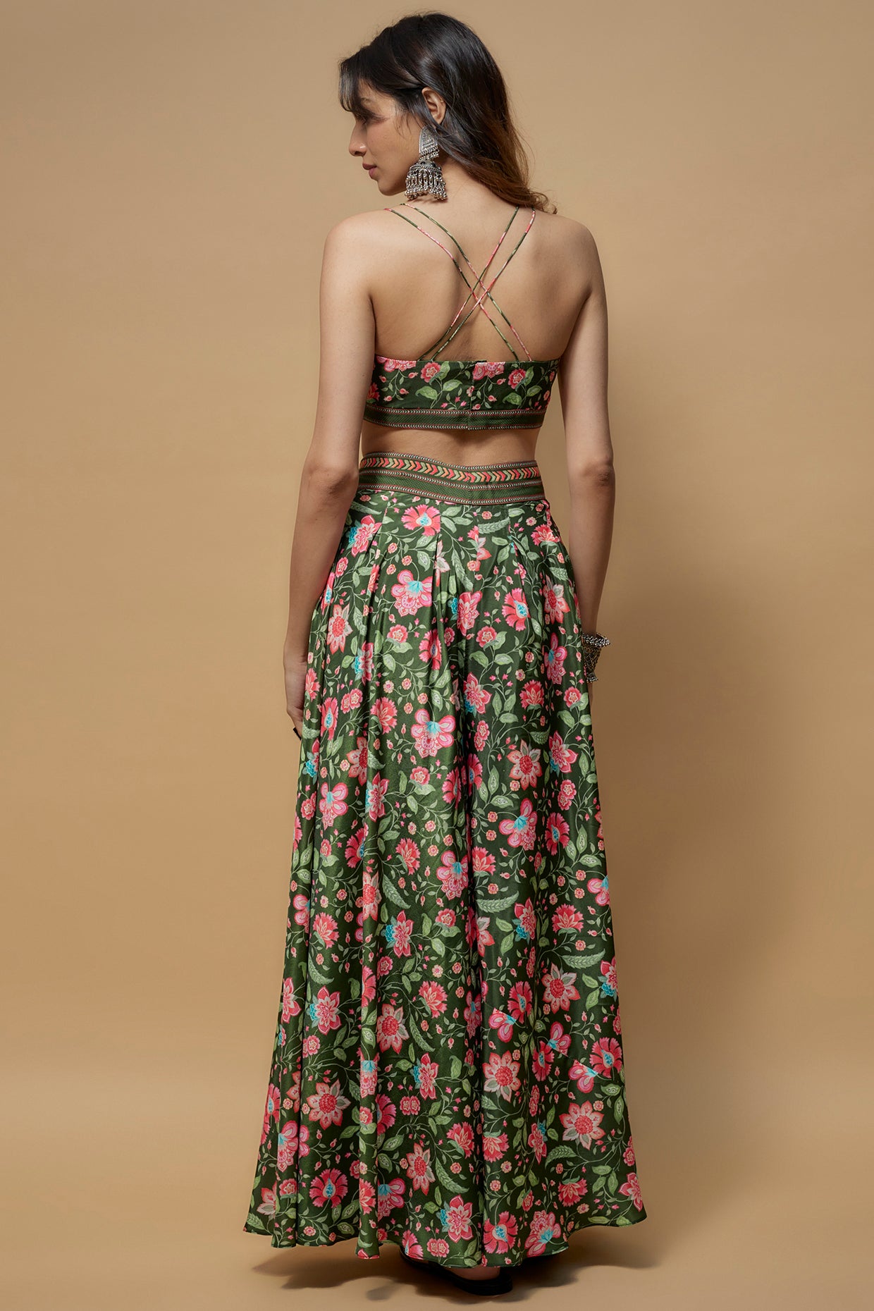 Deep Green French Crepe Printed Co-Ord Set