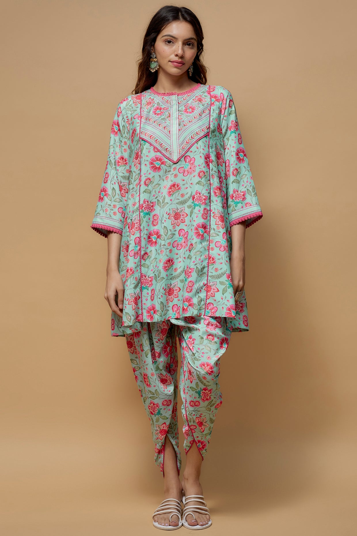 Sky Blue French Crepe Printed Dhoti Set