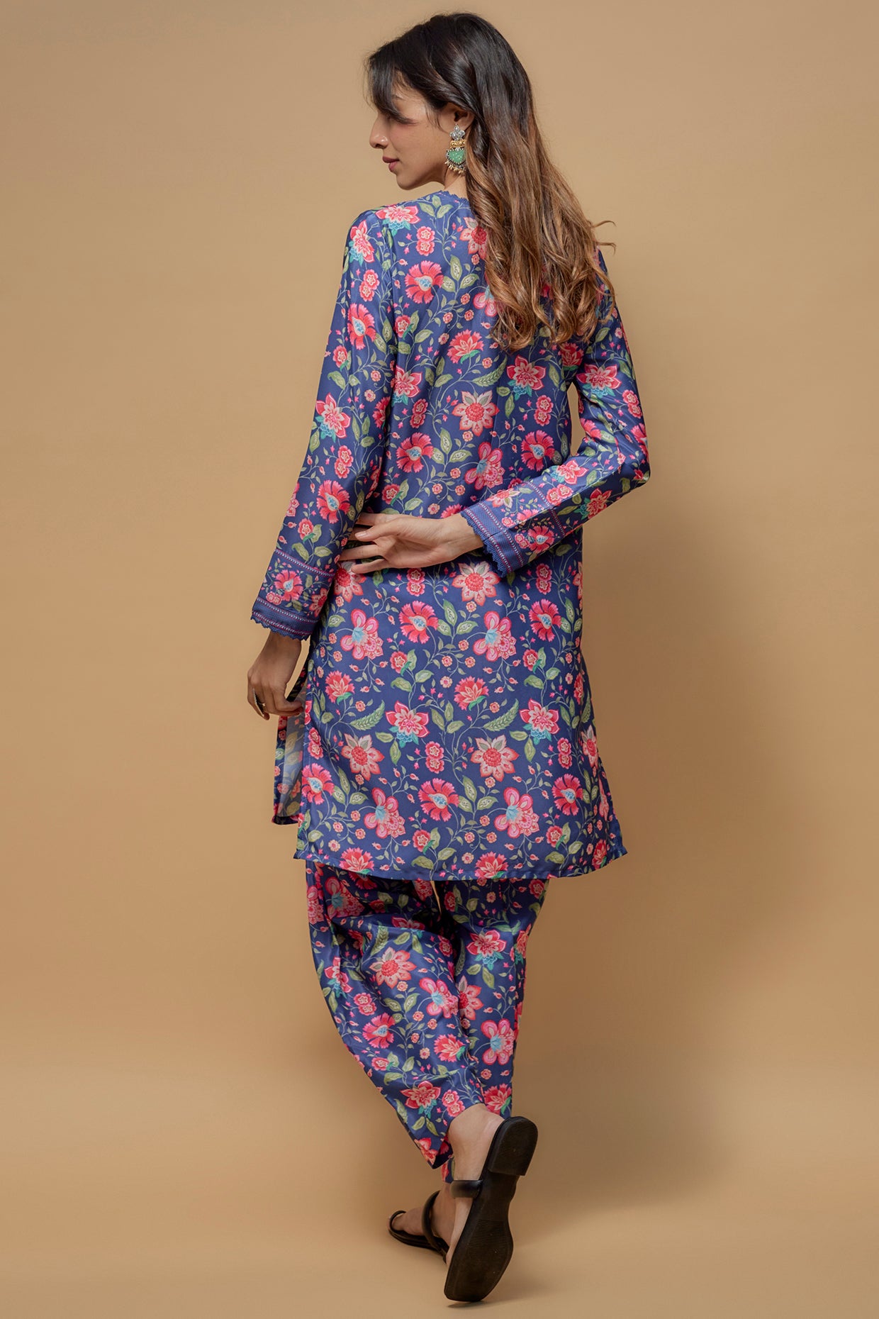 Blue French Crepe Printed Kurta Set