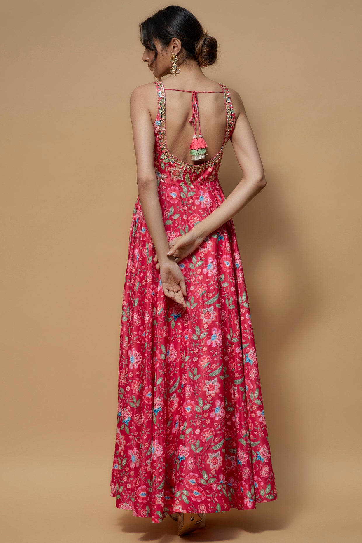 Pink French Crepe Printed Anarkali Set