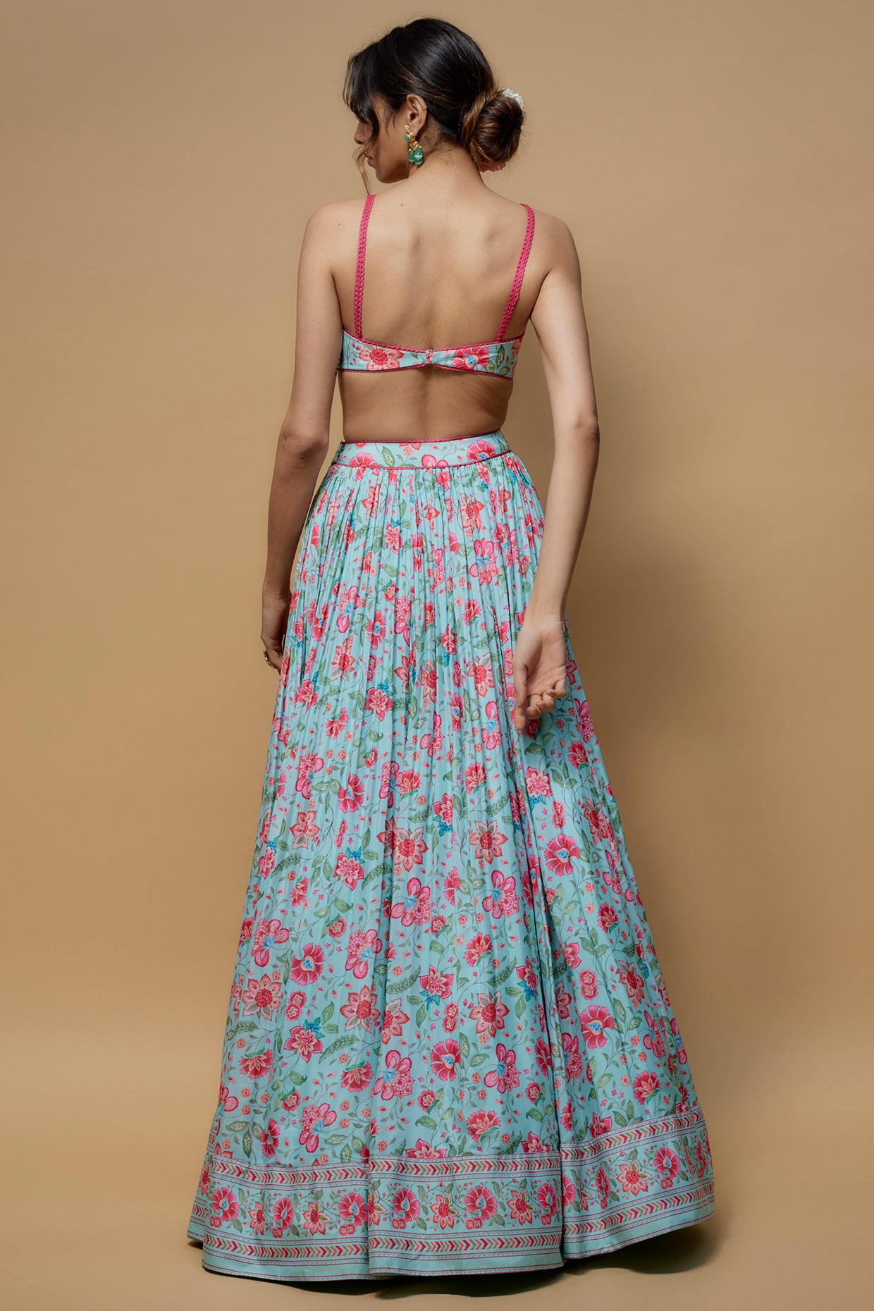 Sky Blue French Crepe Printed Lehenga Set