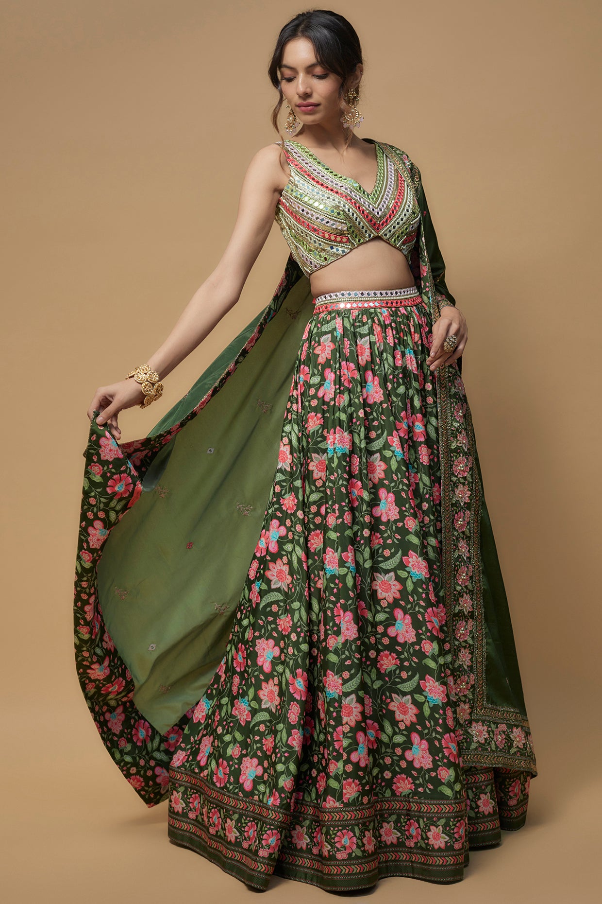 Deep Green French Crepe Lehenga Set