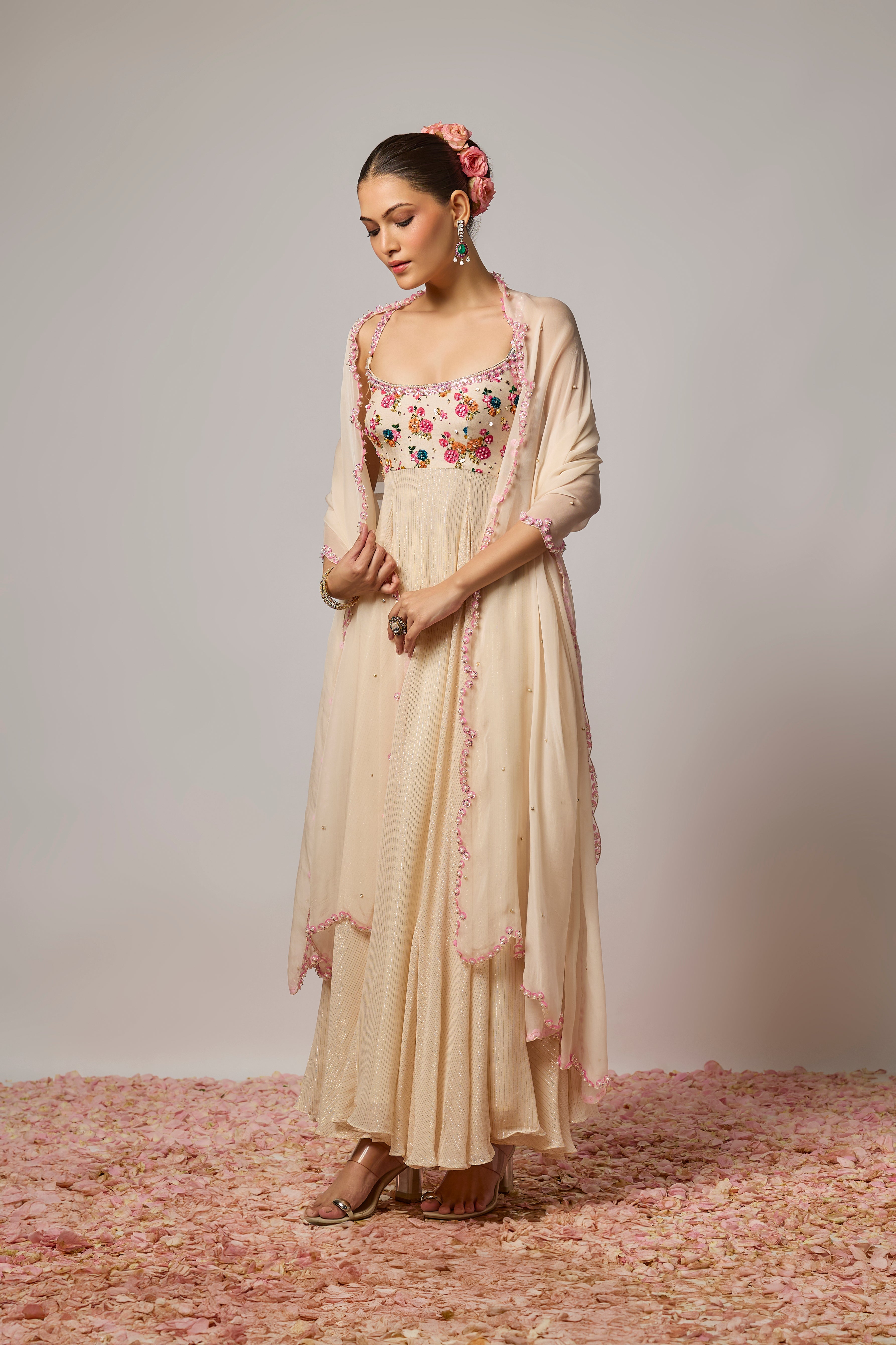 Ivory Georgette Embroidered Anarkali Set
