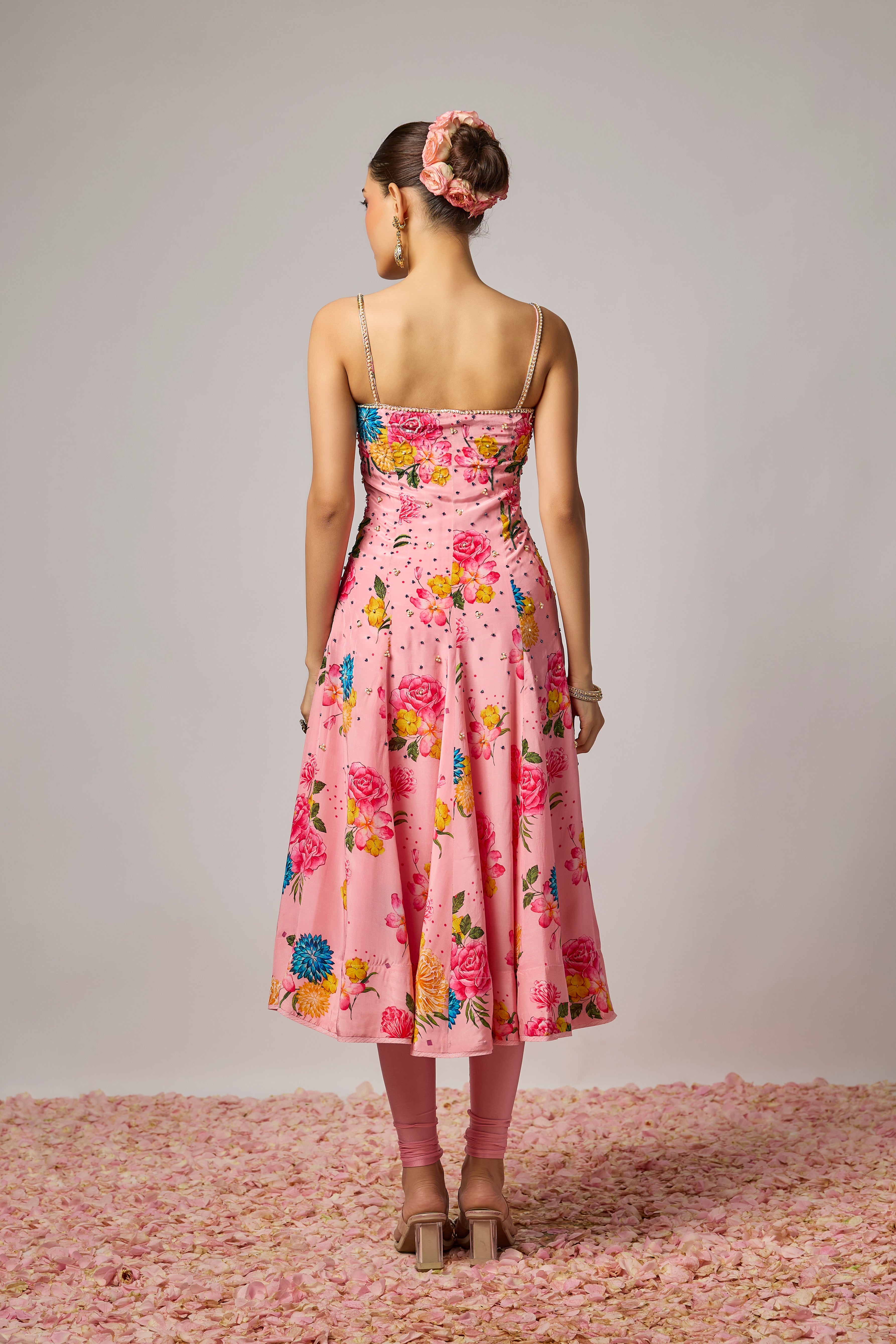 Blush Pink Pure Crepe Floral Embroidered Anarkali Set