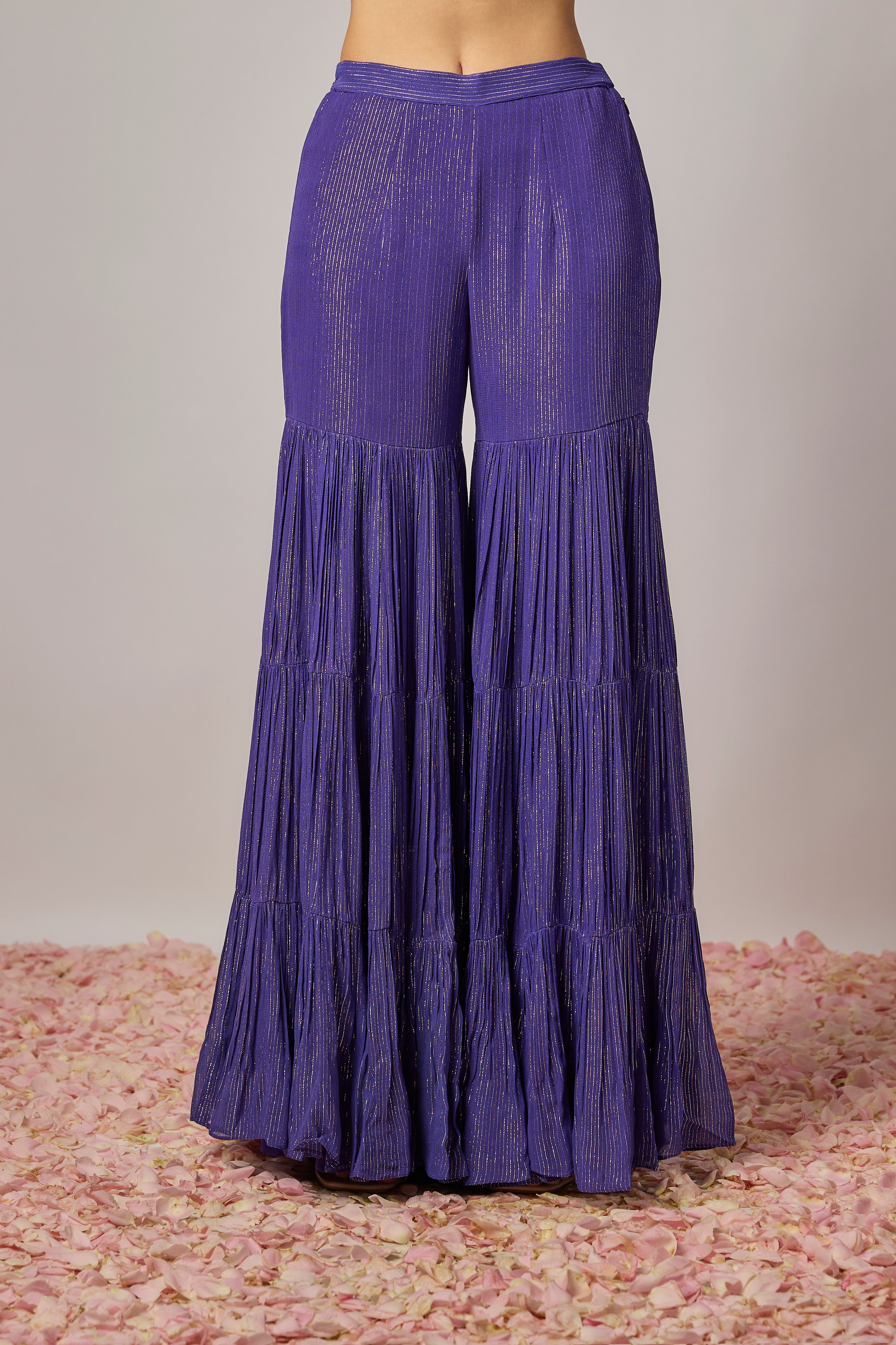 Deep Purple Pure Crepe Embroidered Floral Sharara Set