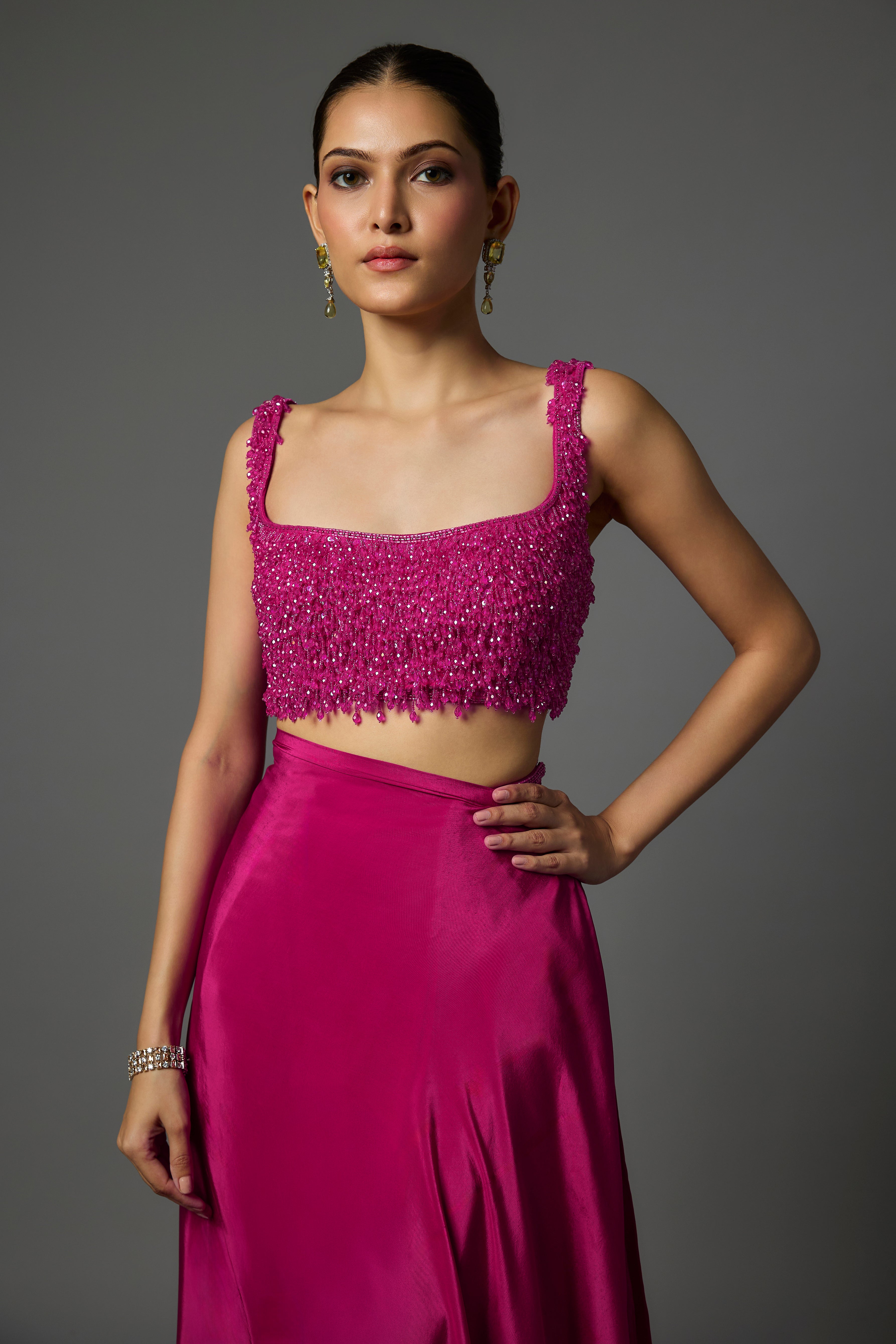 Fuchsia Pink Pre-Draped Saree