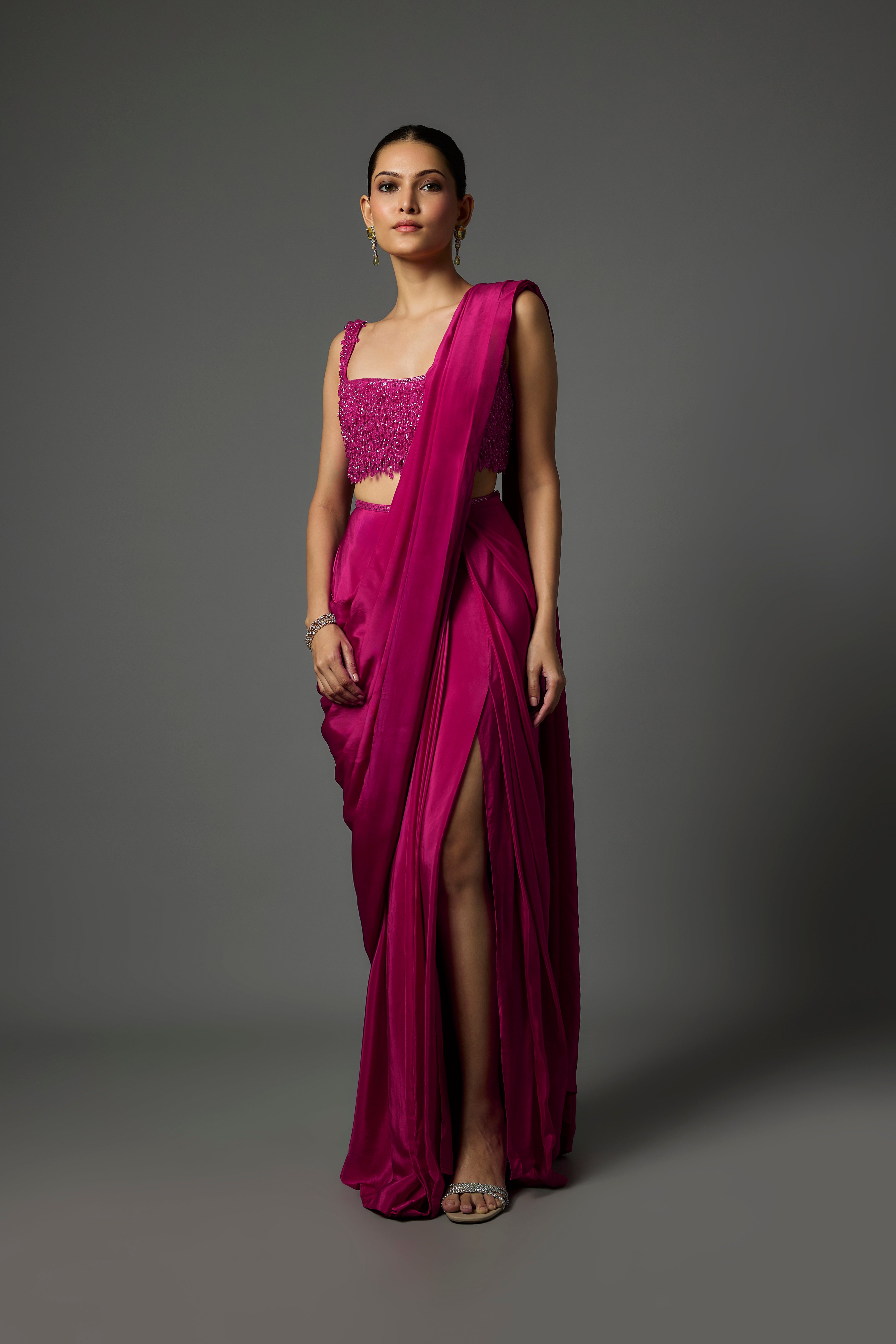 Fuchsia Pink Pre-Draped Saree