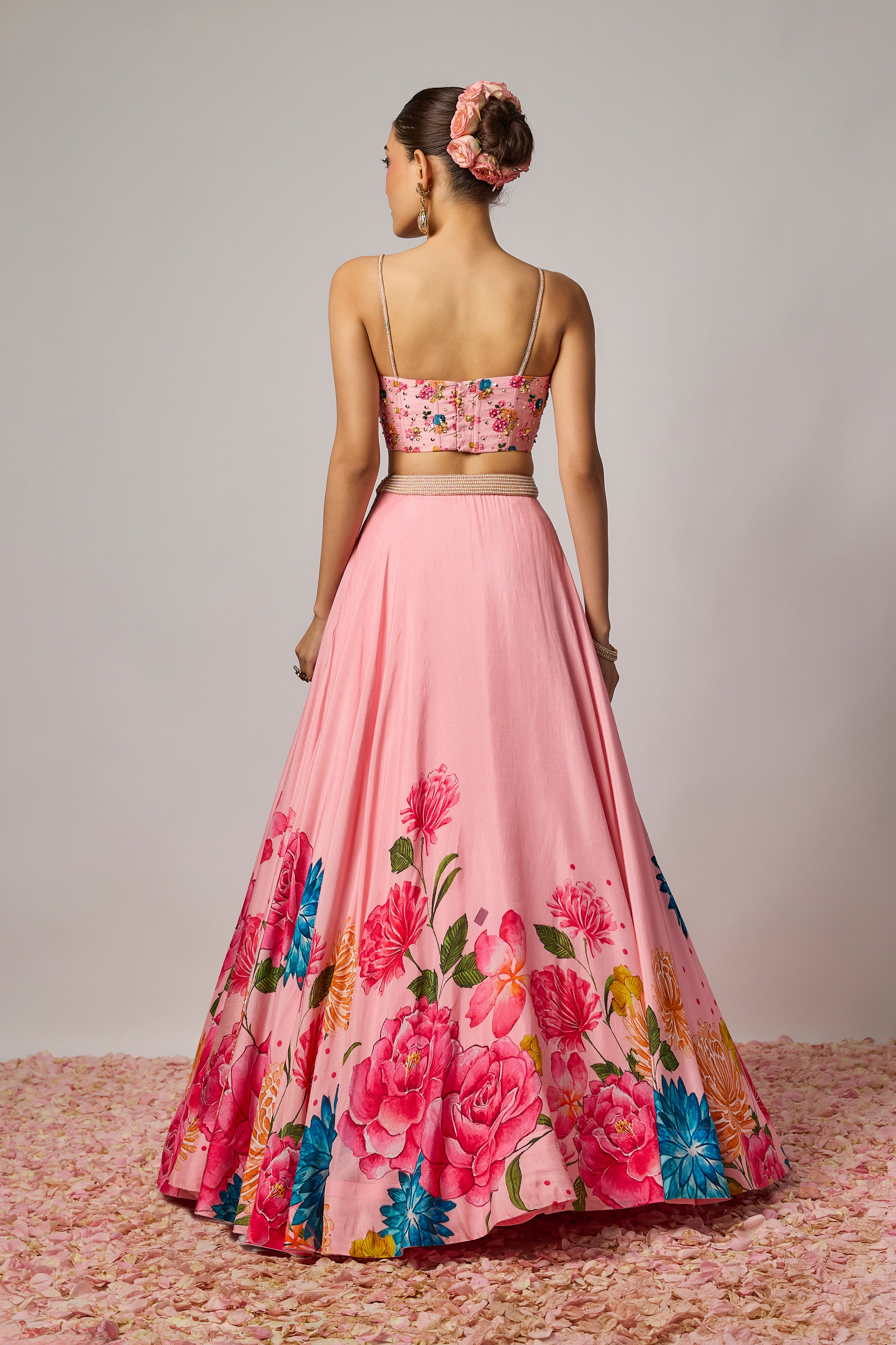 Blush Pink Dola Silk Floral Printed Lehenga Set
