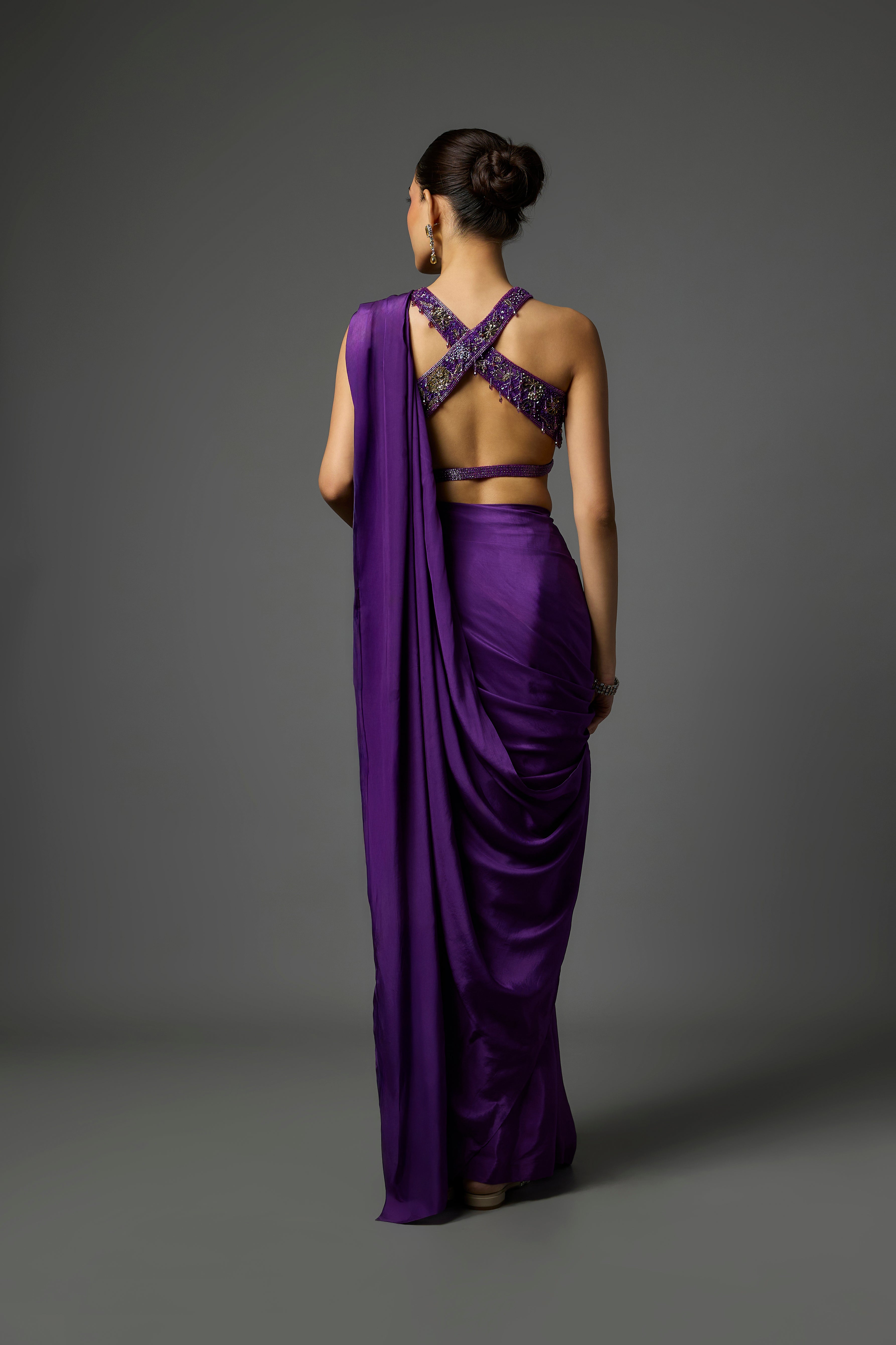 Violet Pre-Draped Crepe Saree