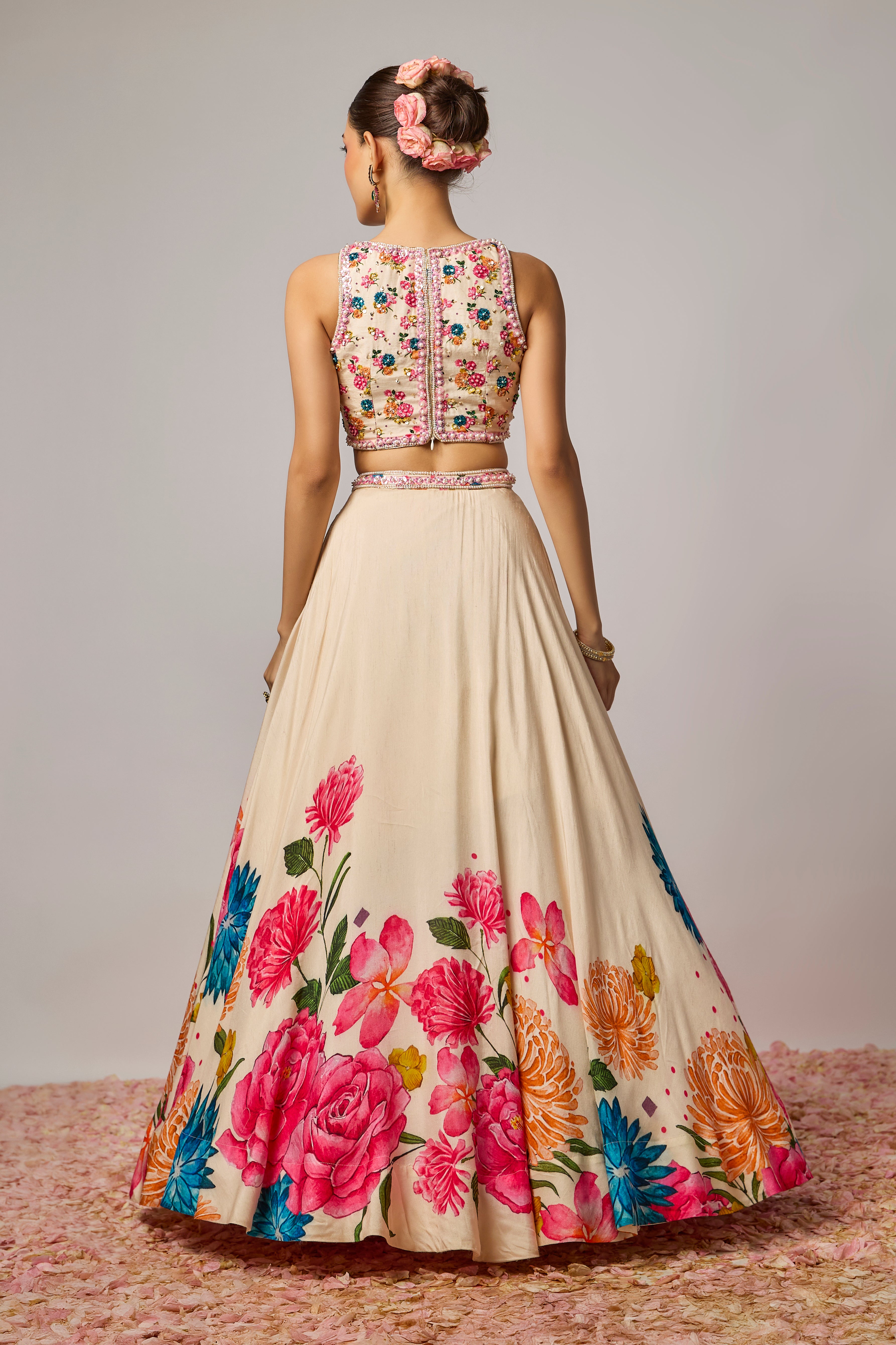 Ivory Dola Silk Floral Printed Lehenga Set