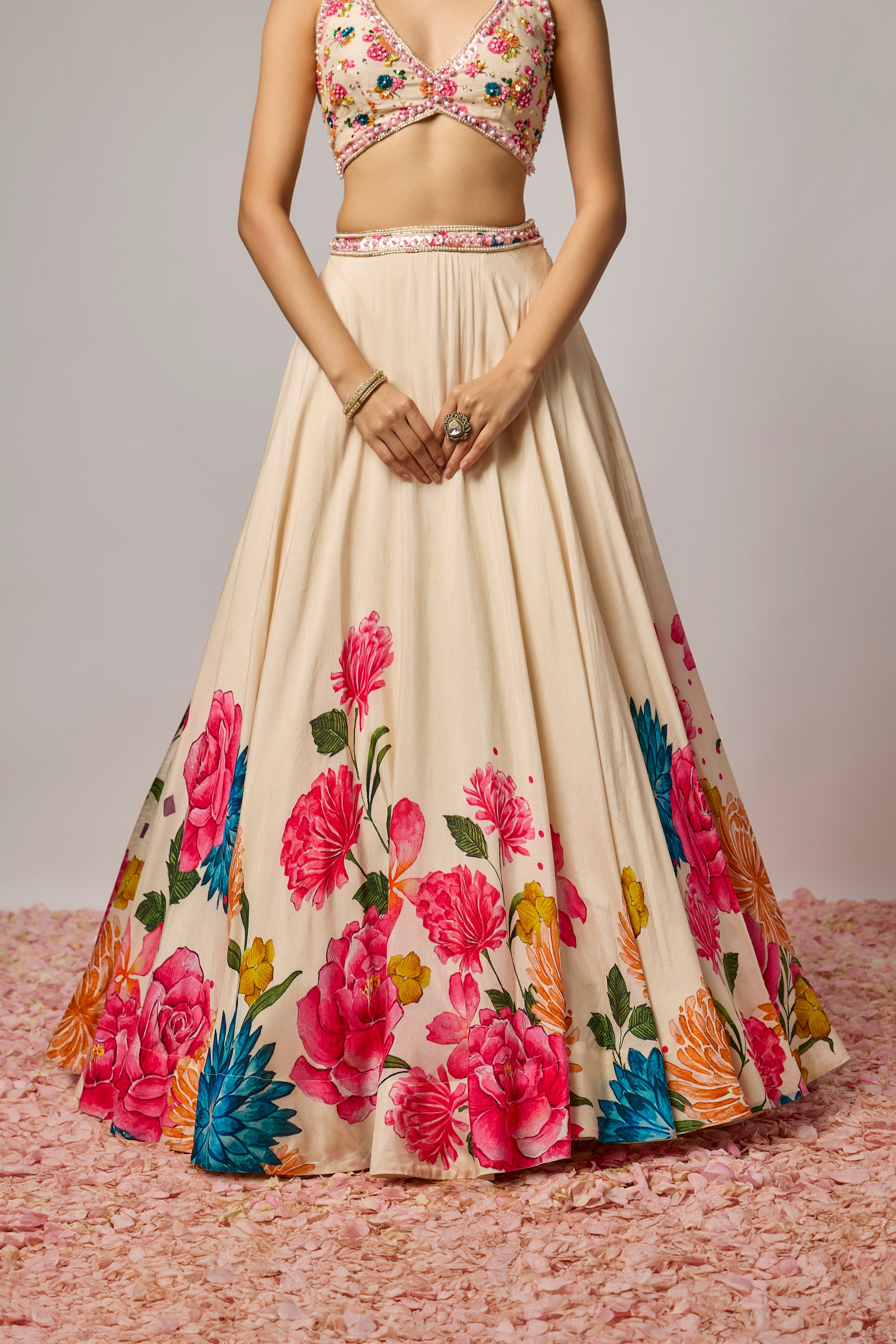 Ivory Dola Silk Floral Printed Lehenga Set