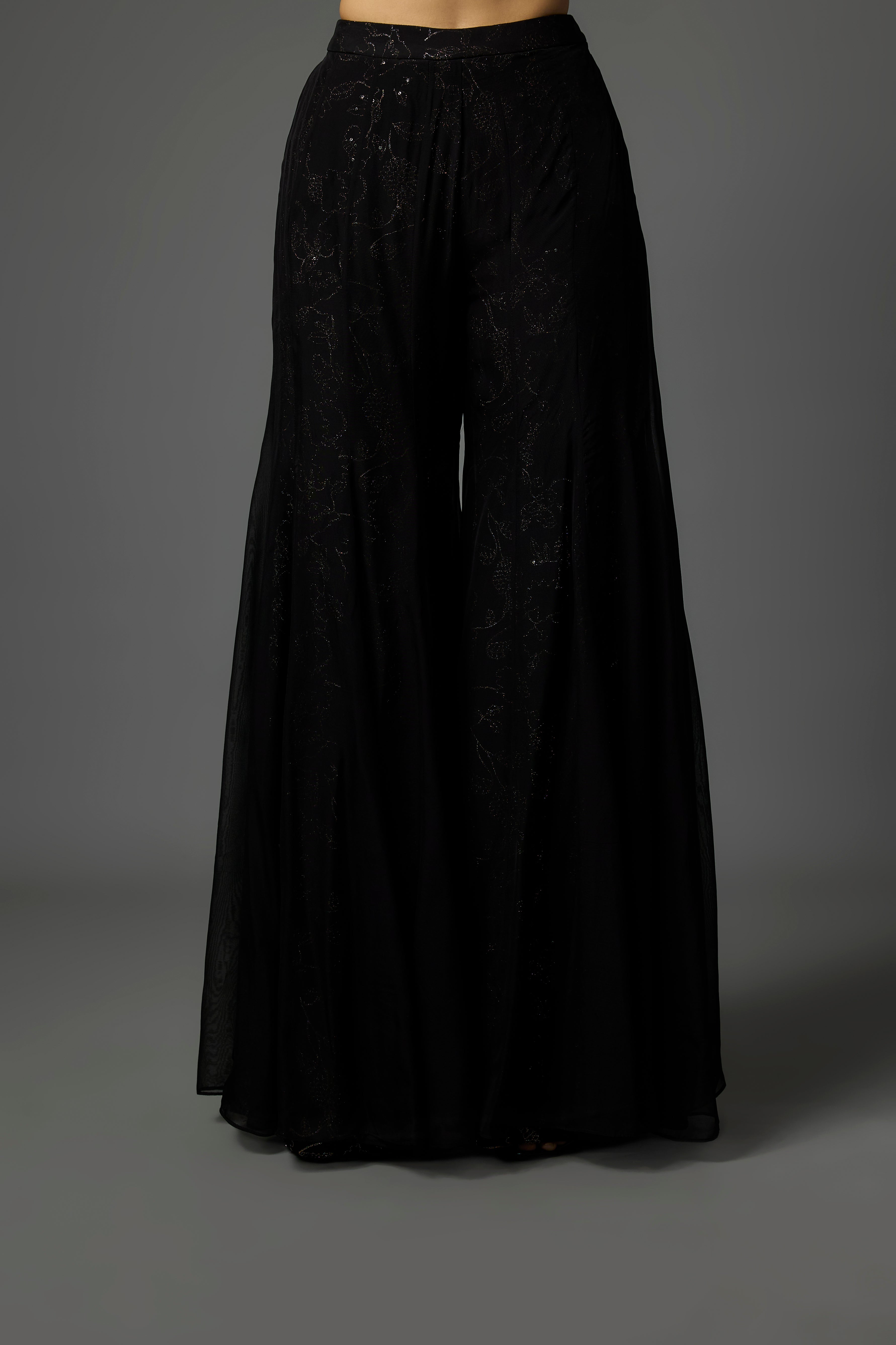 Black Sharara Set Adorned with Intricate Hand Embroidery