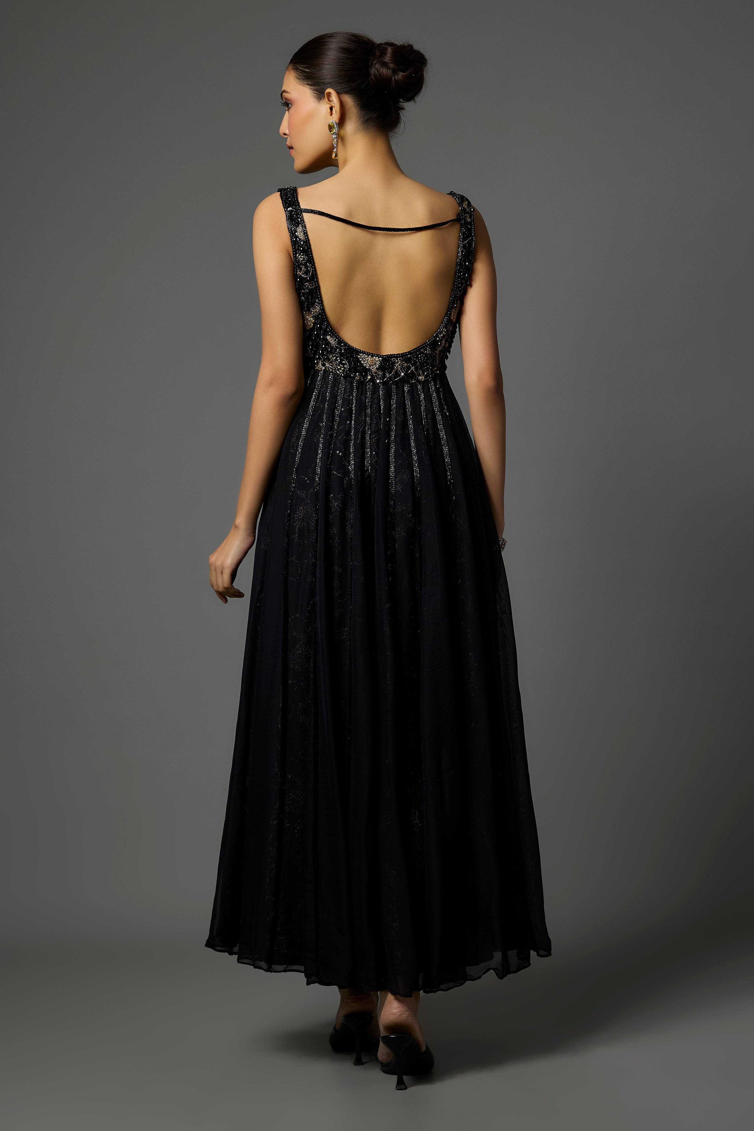 Black Organza Anarkali Set