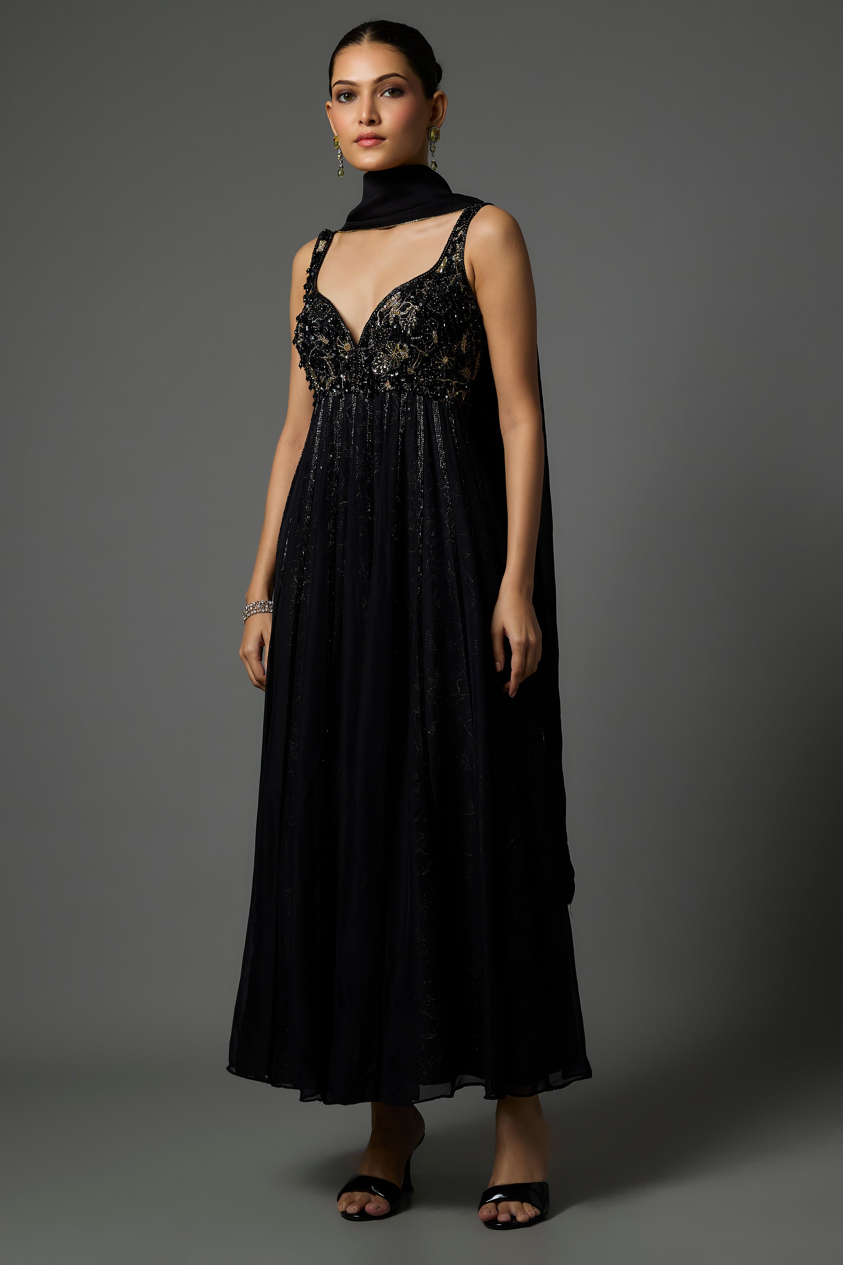 Black Organza Anarkali Set