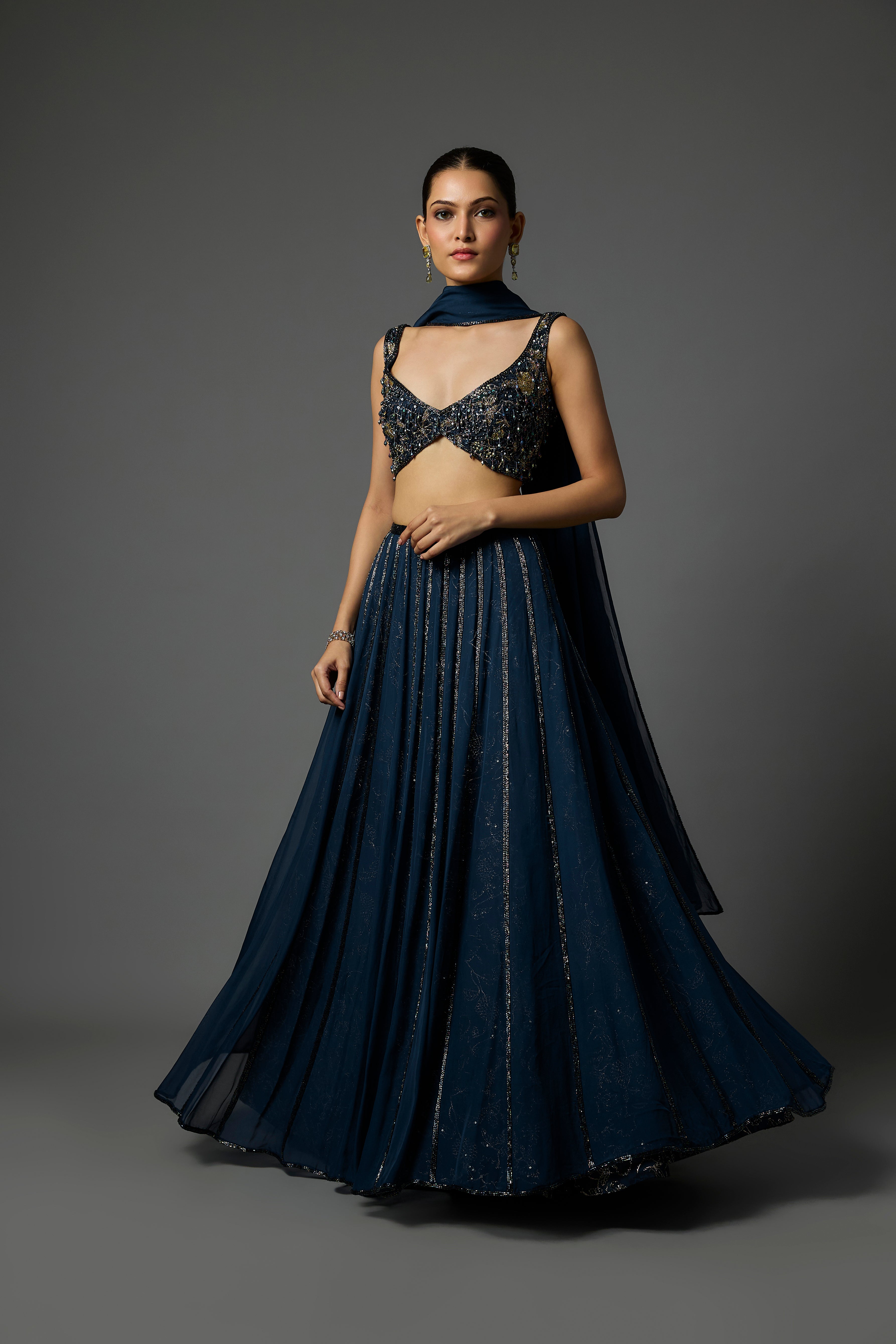 Deep Sapphire Blue Embroidered Lehenga Set