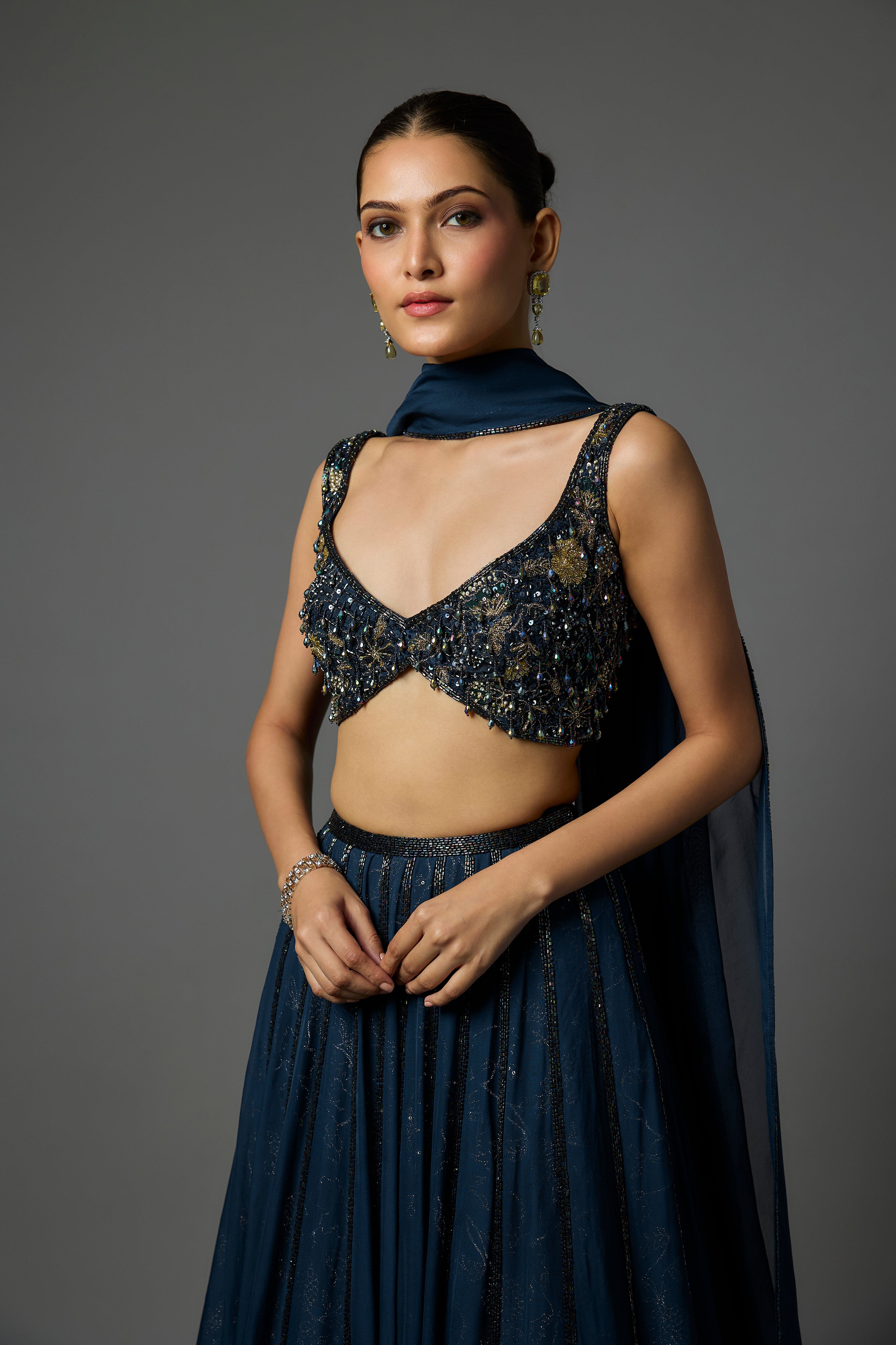 Deep Sapphire Blue Embroidered Lehenga Set