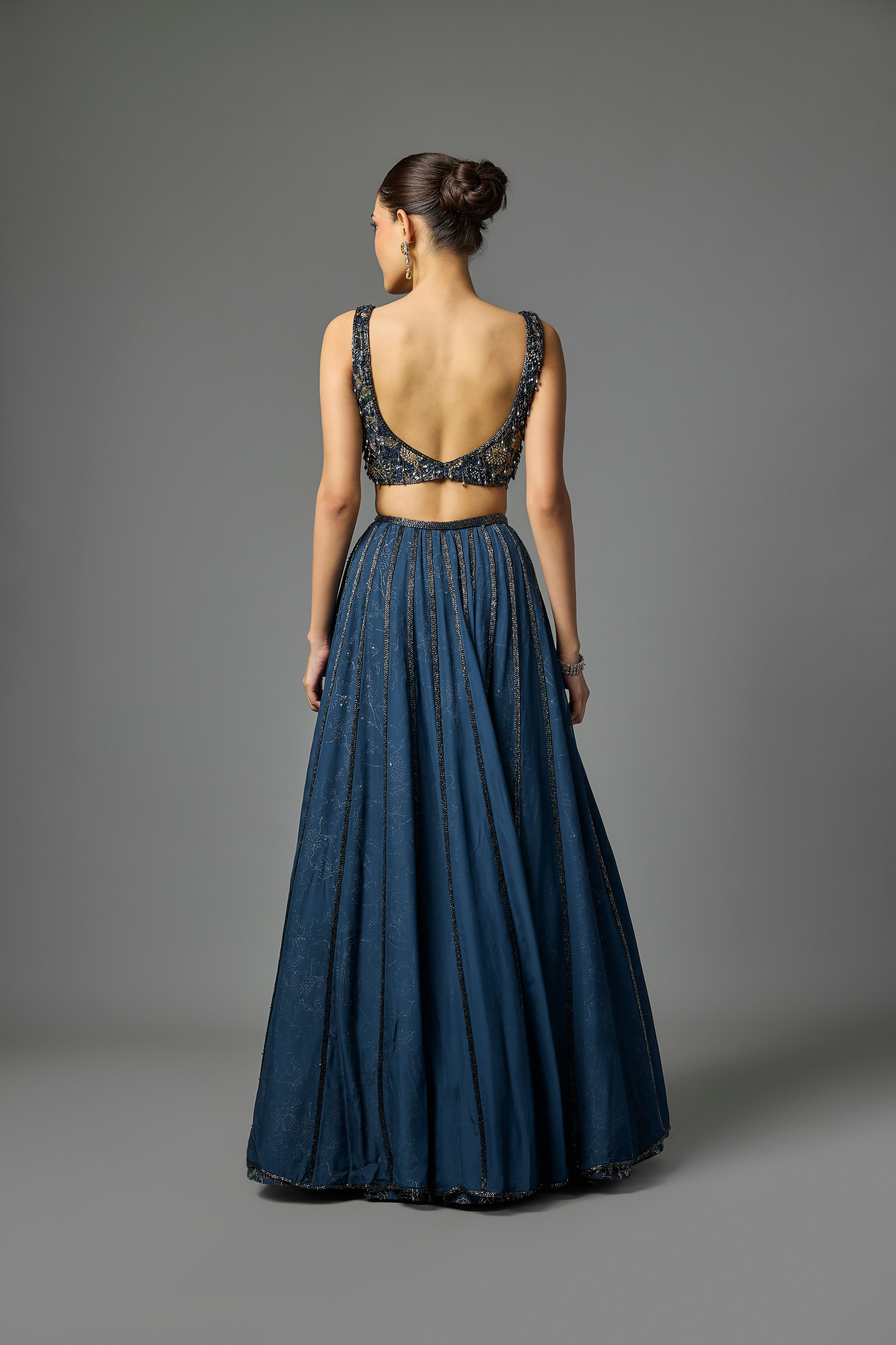 Deep Sapphire Blue Embroidered Lehenga Set