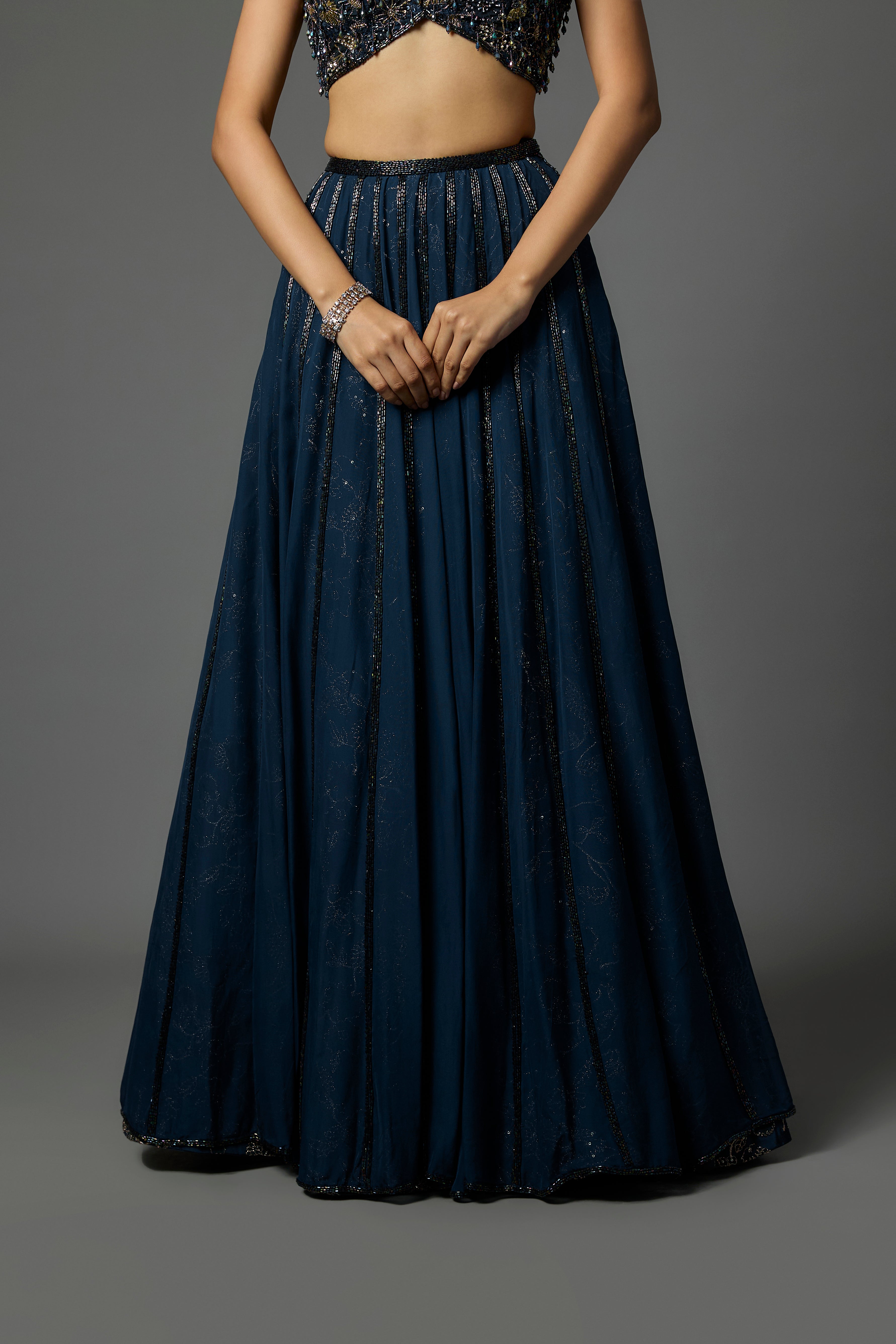 Deep Sapphire Blue Embroidered Lehenga Set