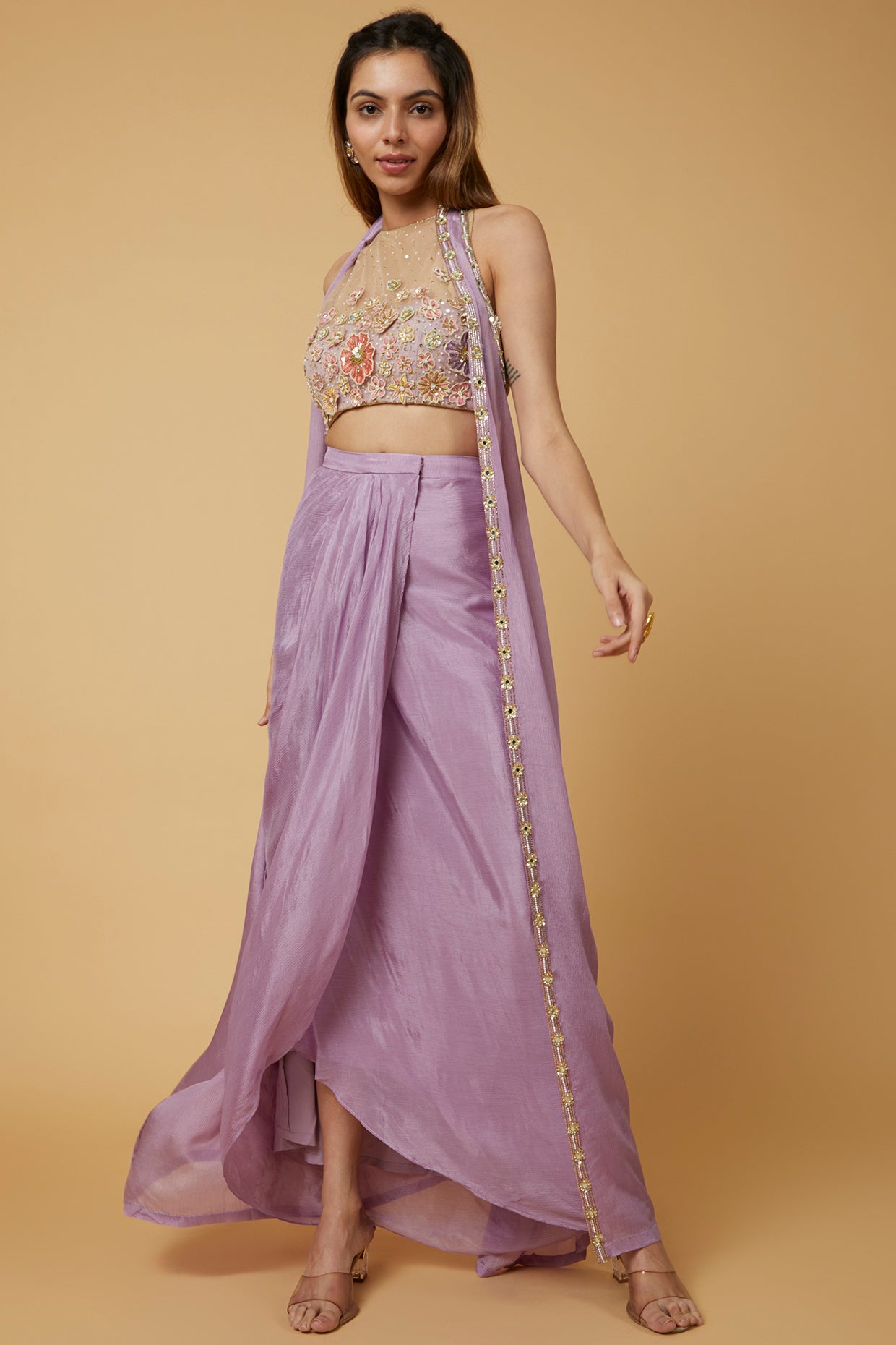 Orchid purple chinon fabric skirt set