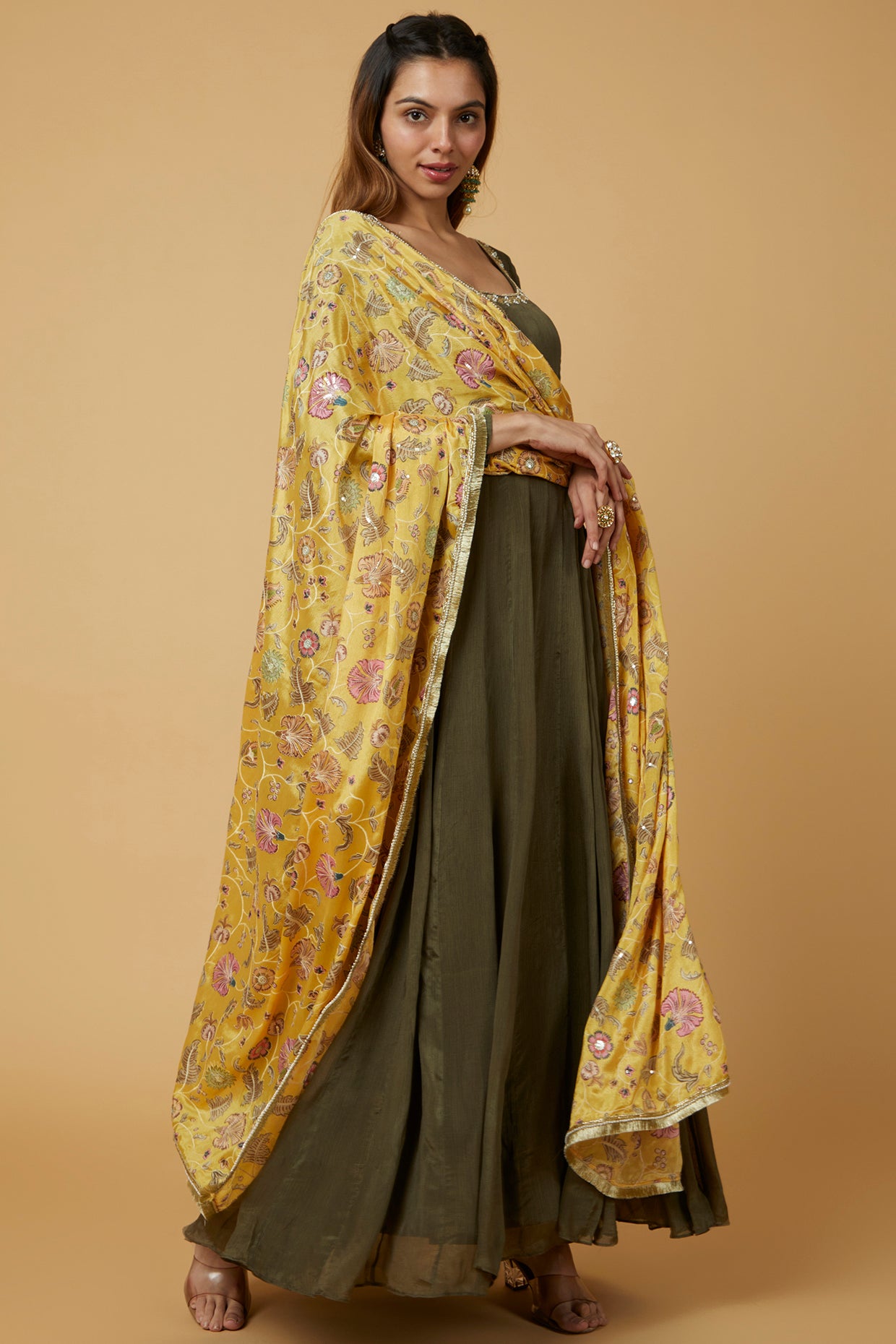 Forest green Kalidar Anarkali set