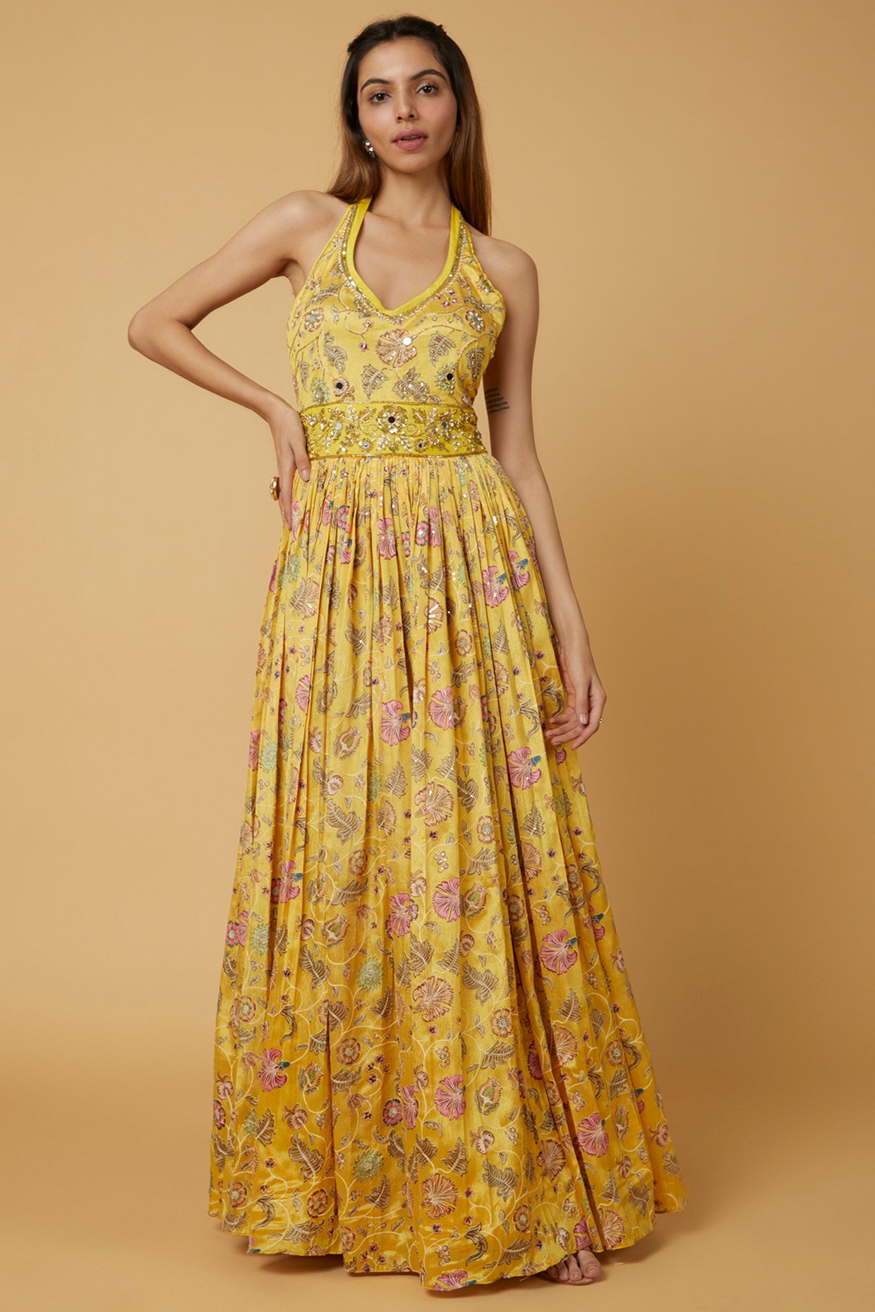 Yellow printed gown