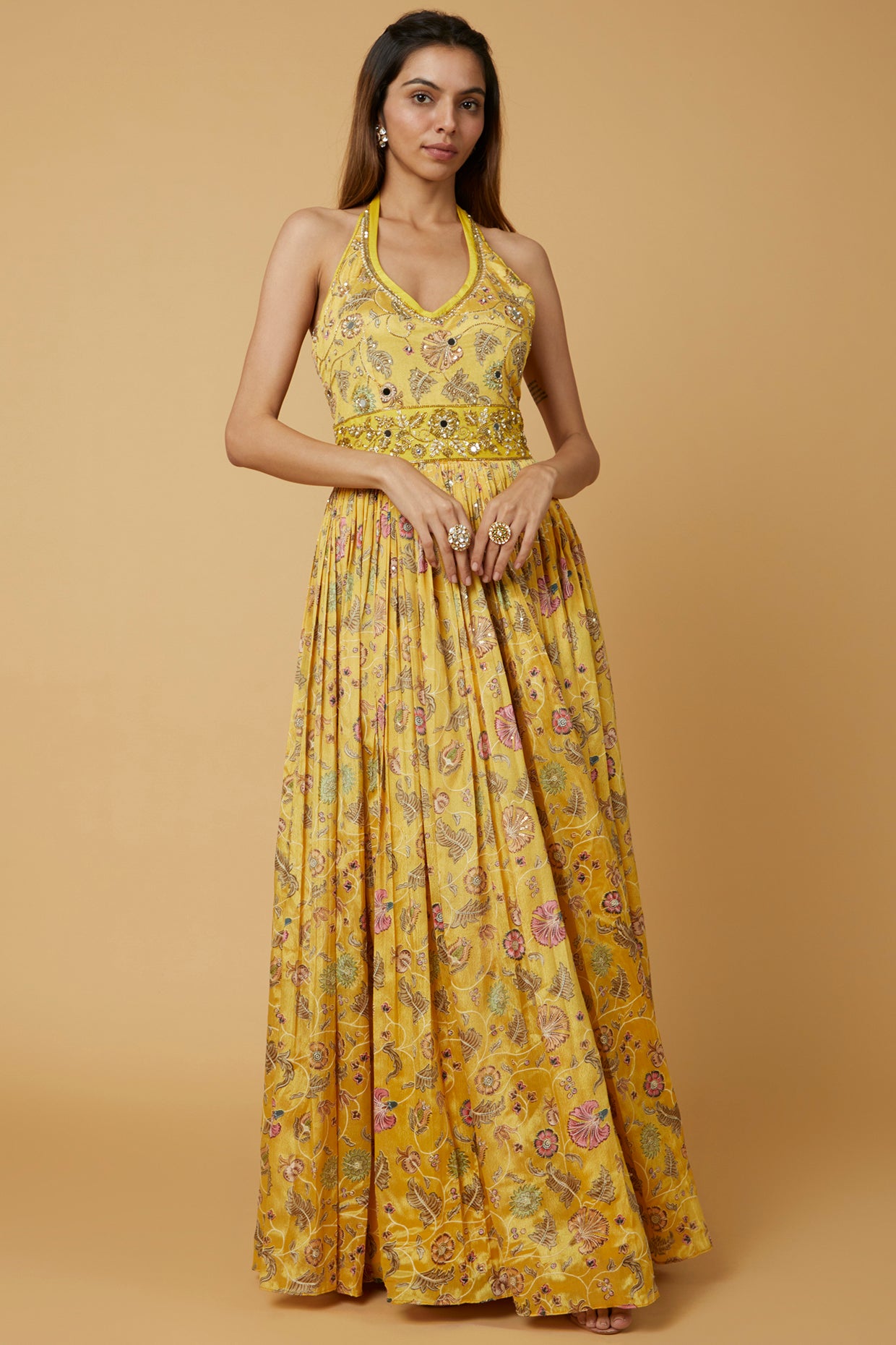 Yellow printed gown