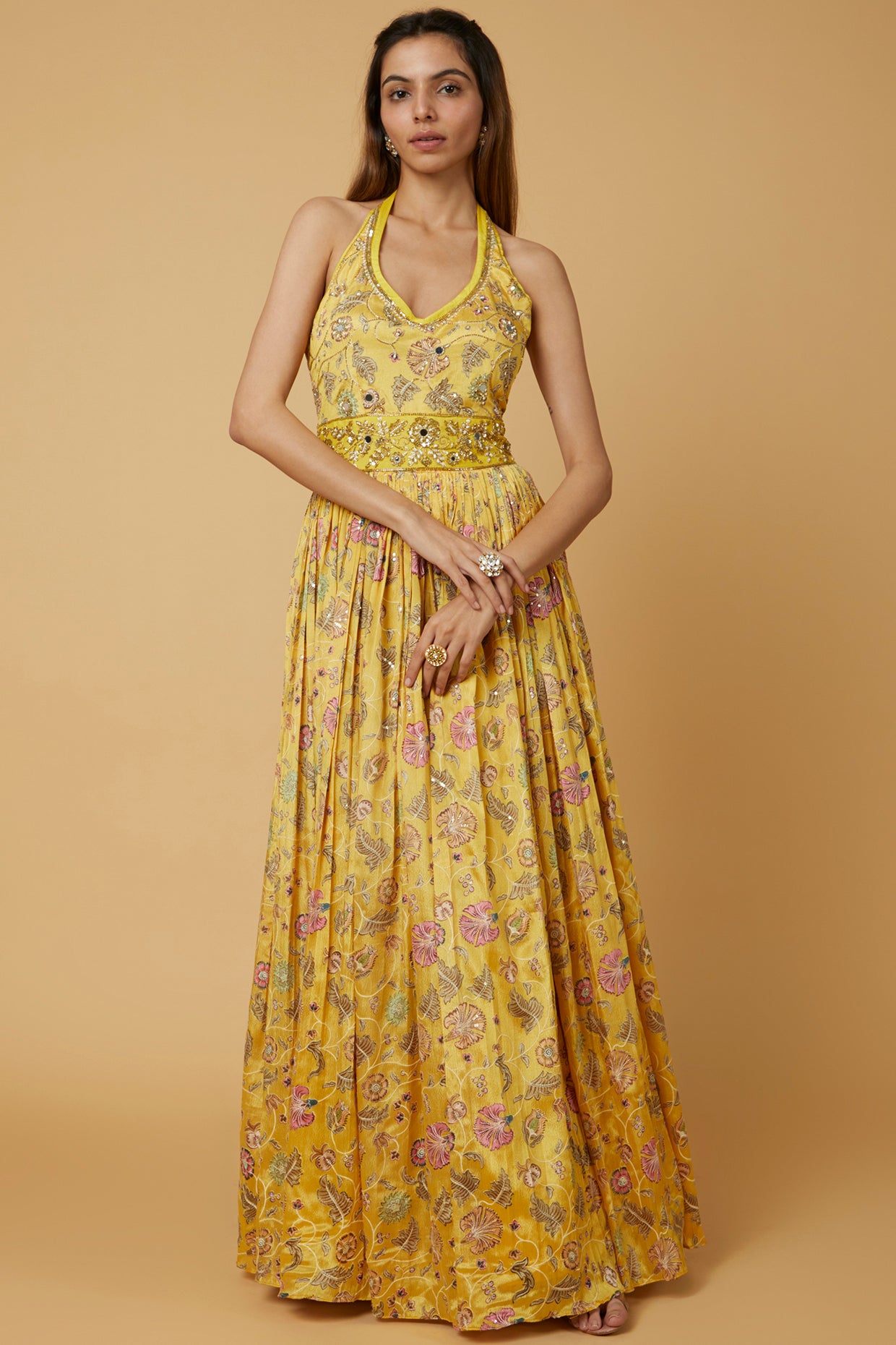 Yellow printed gown