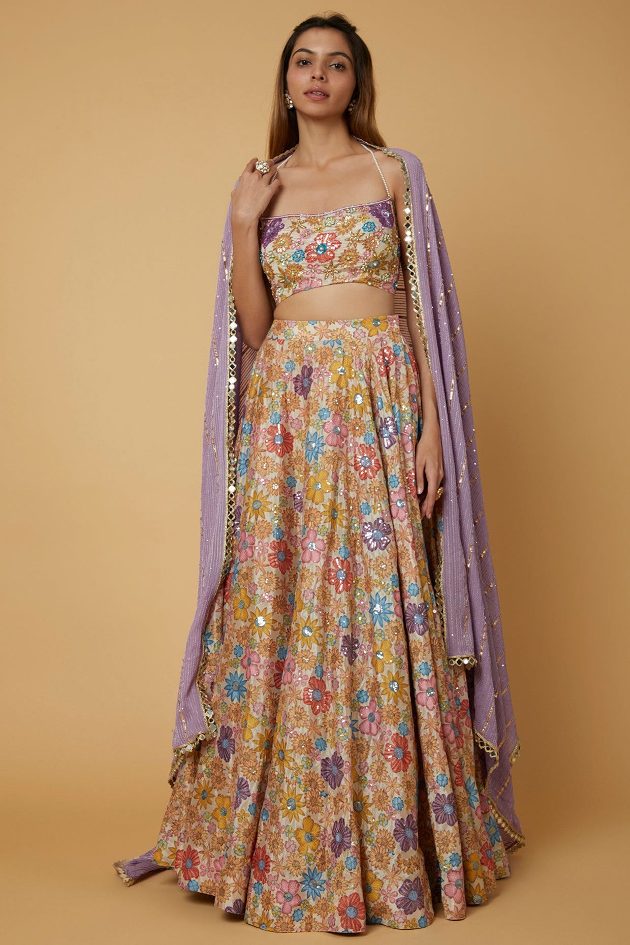 Pearl beige Printed Lehenga set