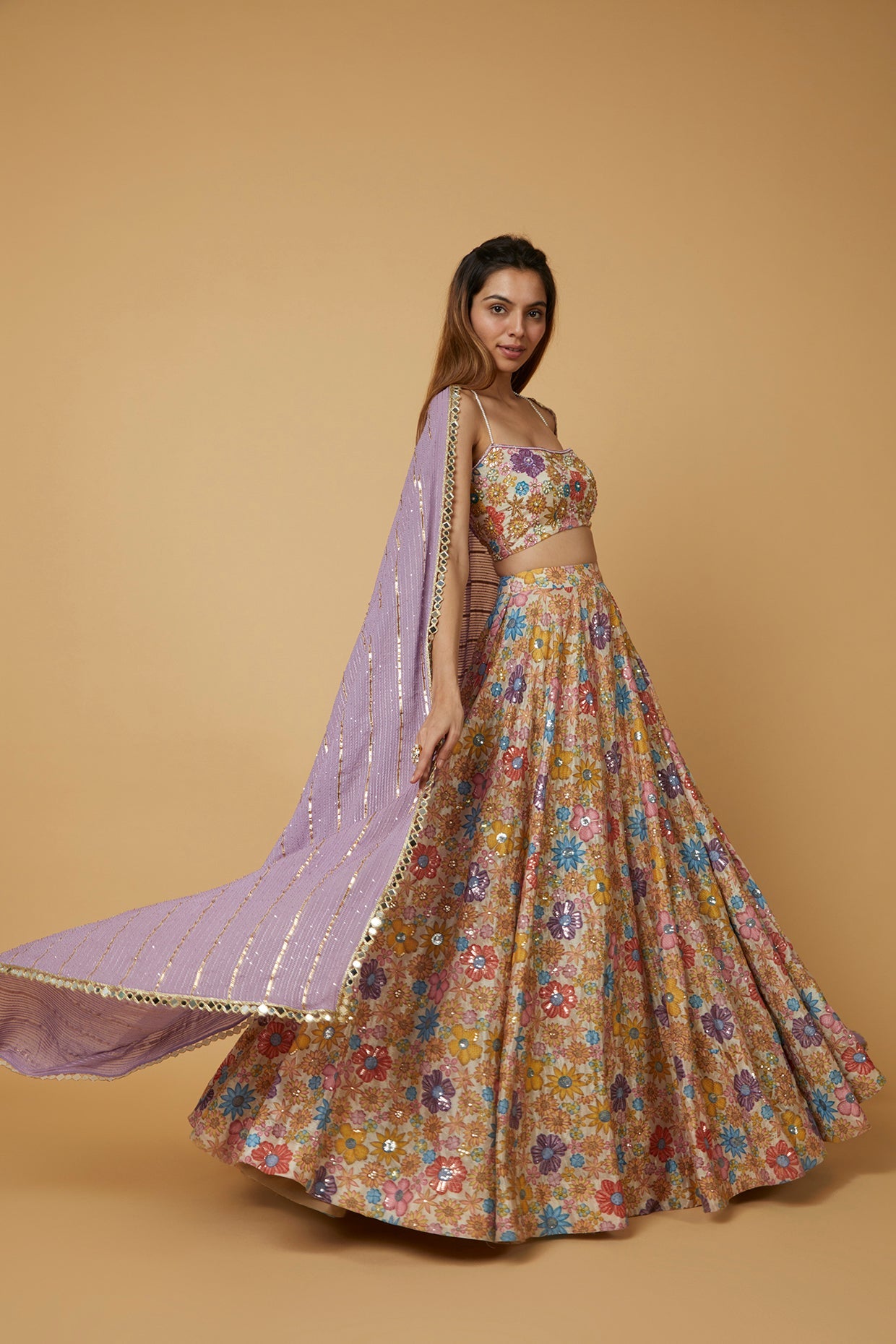 Pearl beige Printed Lehenga set