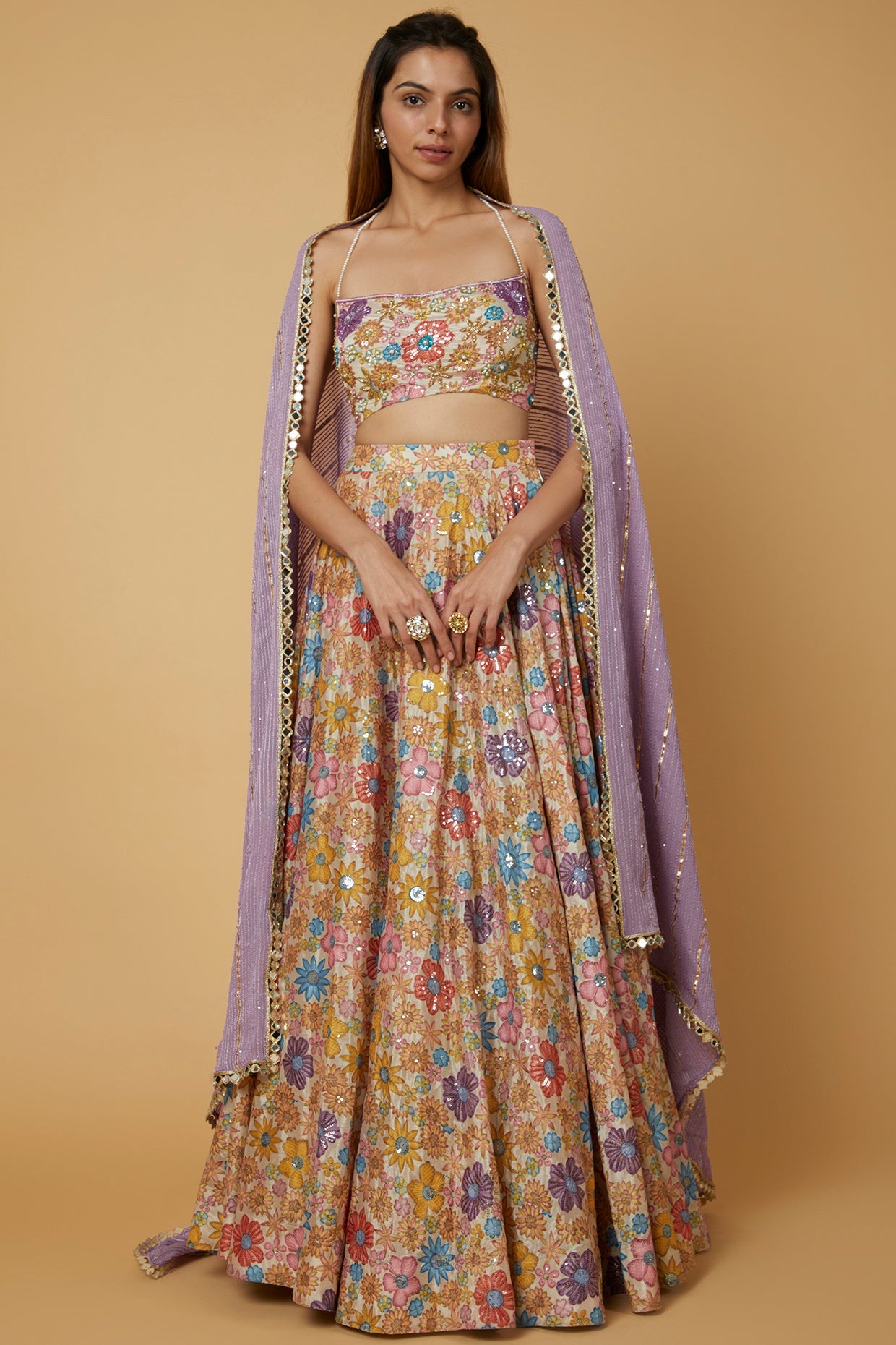 Pearl beige Printed Lehenga set