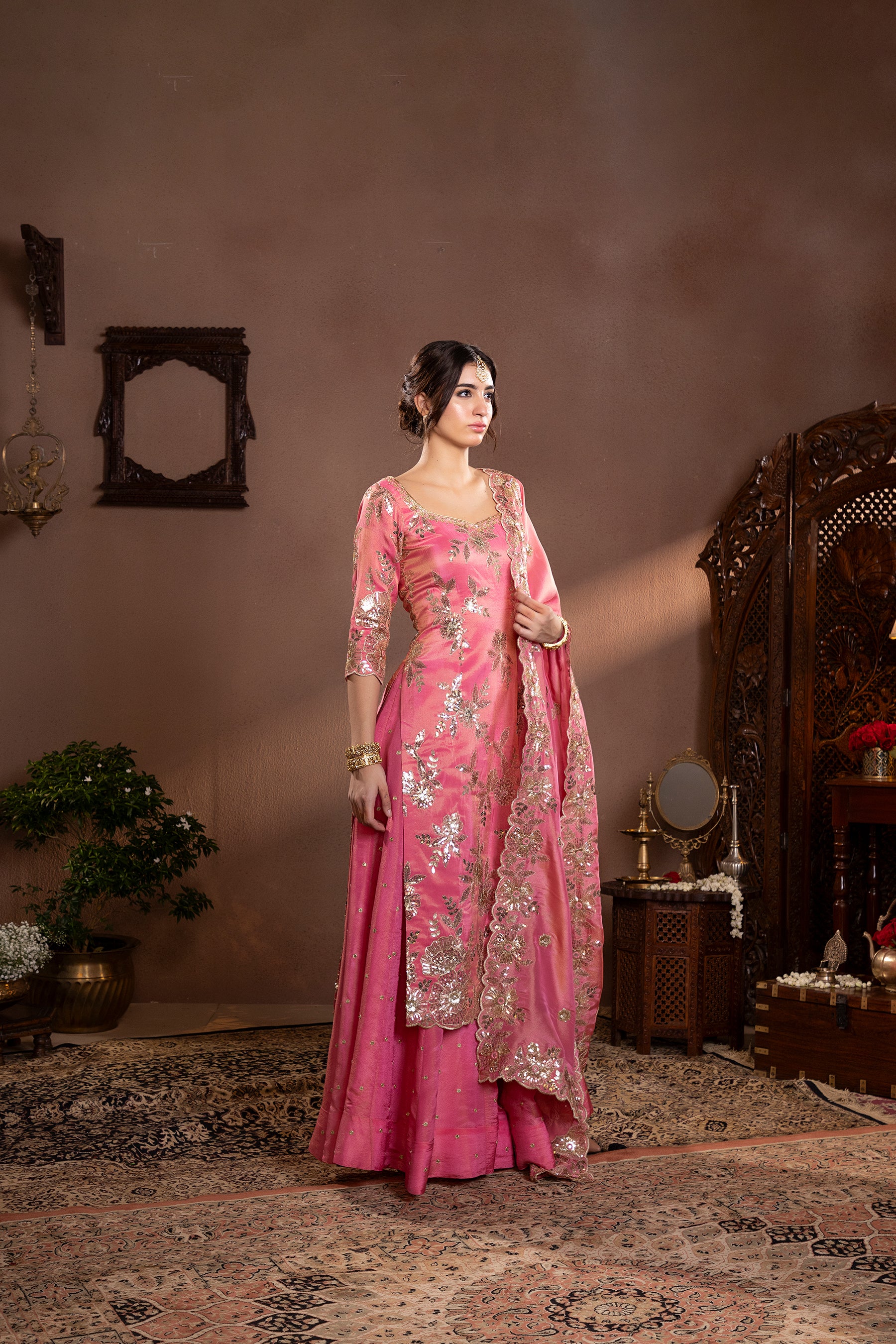 blush pink tissue Embroidered kurta set