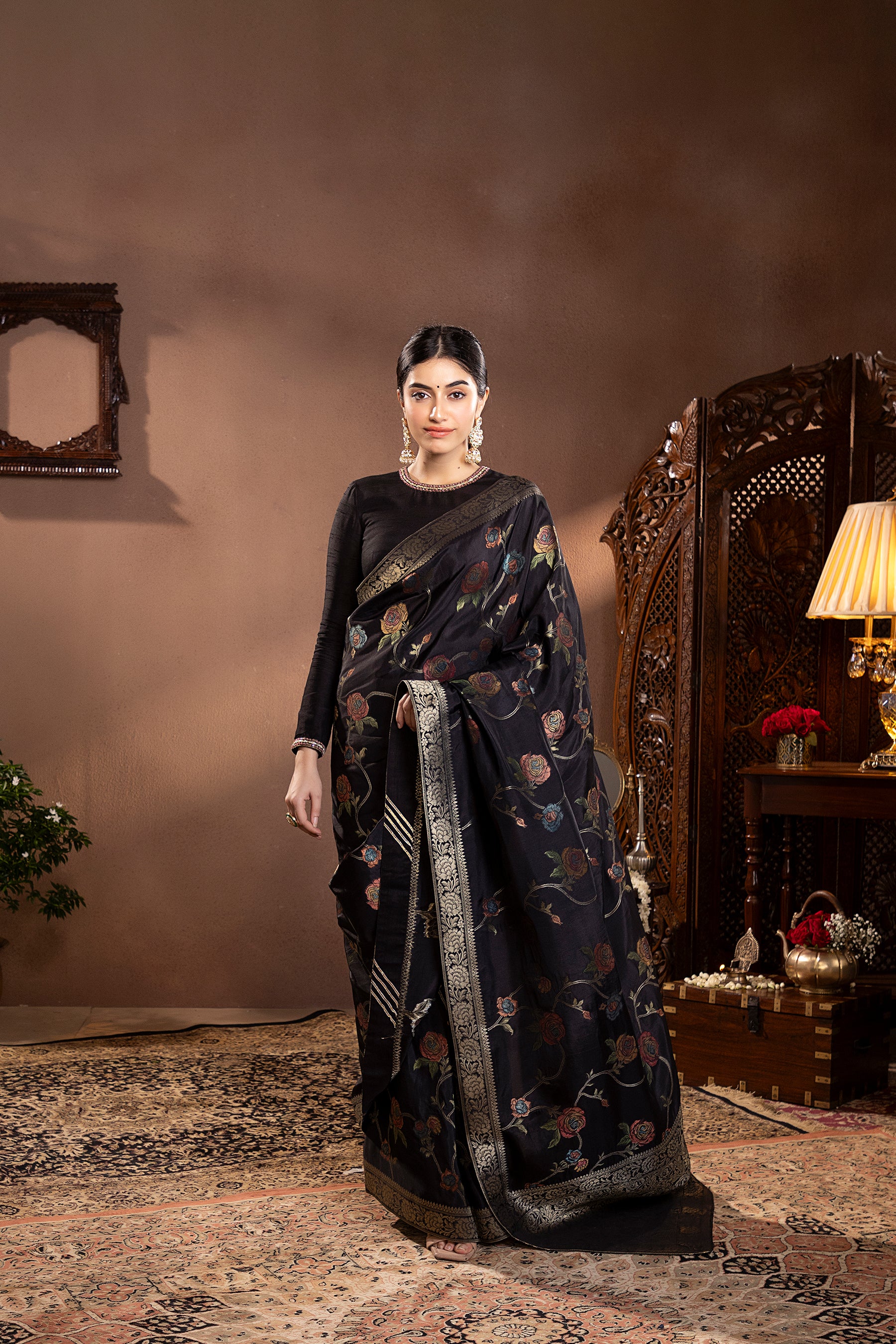 Black Mina Zari Banarasi Silk Saree 