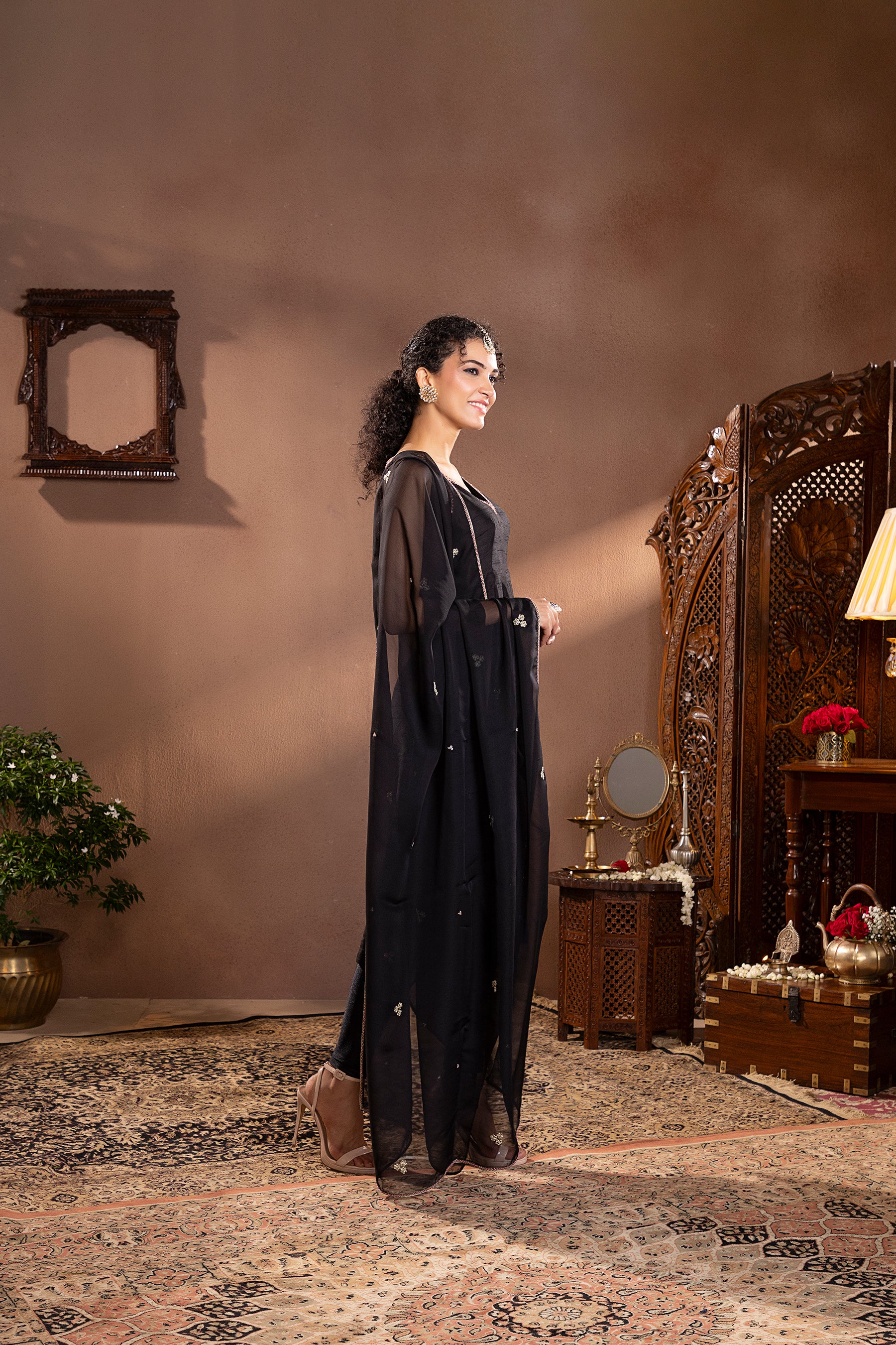 Black Munga Silk Kurta Set 